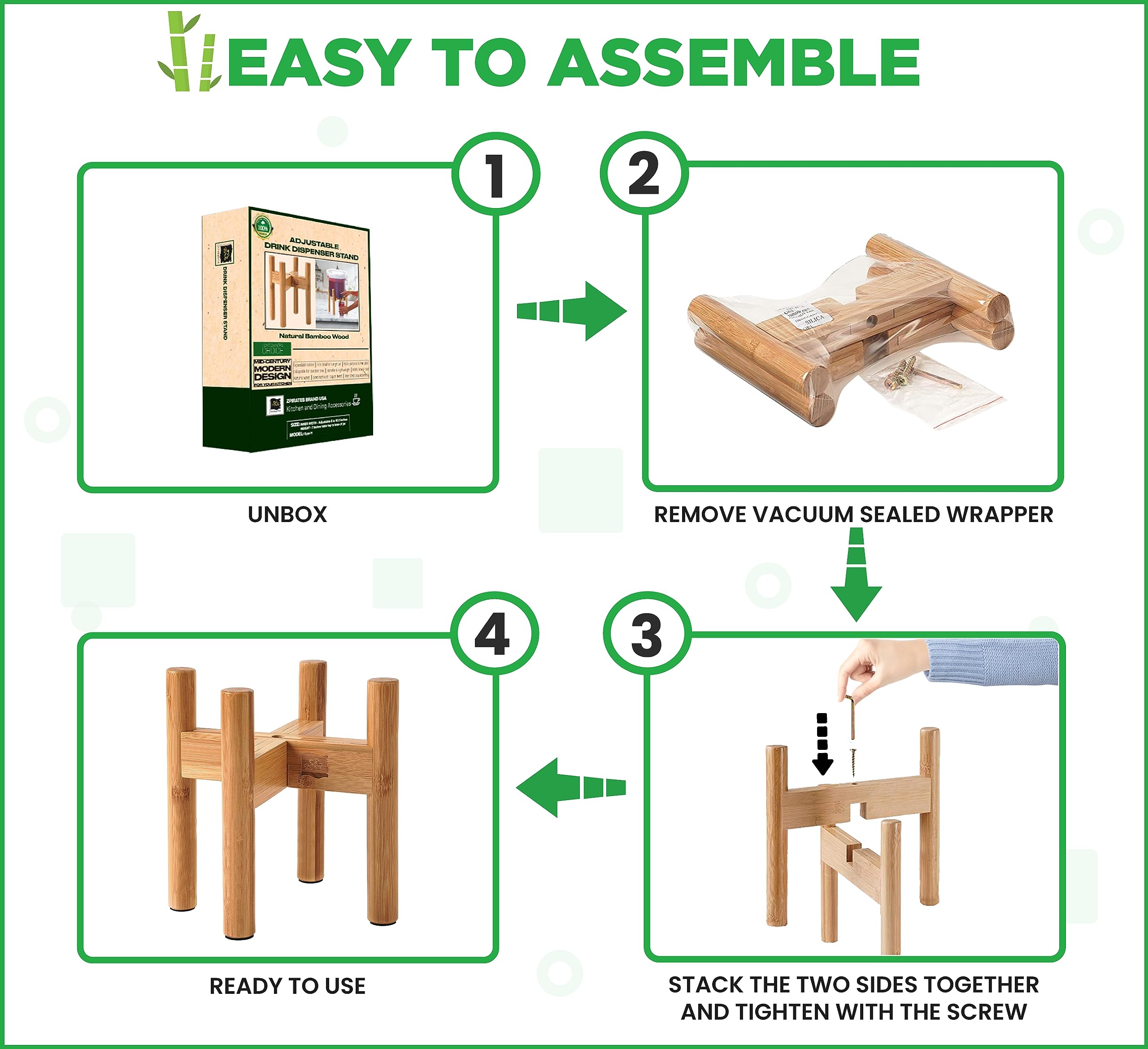 Adjustable Drink Dispenser Stand - 2-3 Gallon Glass Jar And Plastic Jug Holder - Beverages, Cold Brews, Lemonades Stand