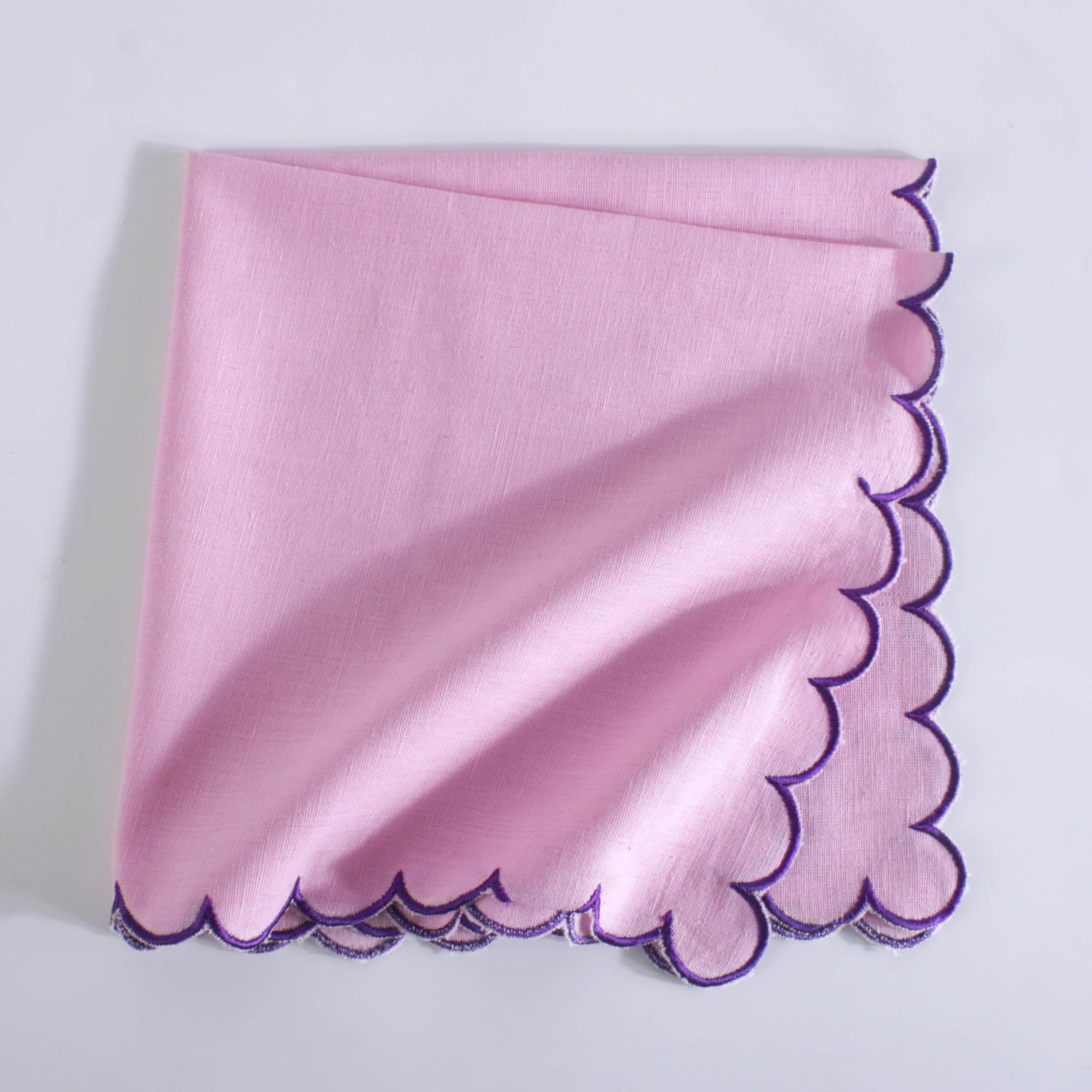 Fingercraft Cloth Napkins, Everyday Use Reversible Scallop Design, Premium Quality Cotton Linen Blend Napkin Set Of 6 Perfect Fo