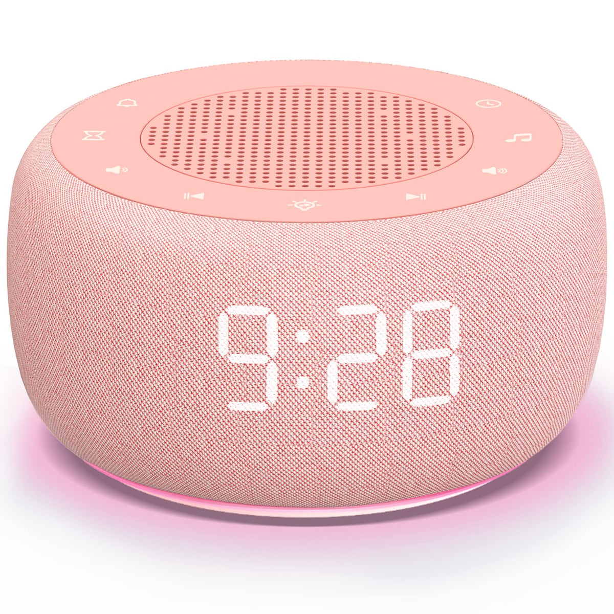 Buffbee Sound Machine & Alarm Clock 2-In-1-0-100% Display Dimmer, Under Light, Sleep Timer, Precise 30-Level Volume Control Whit