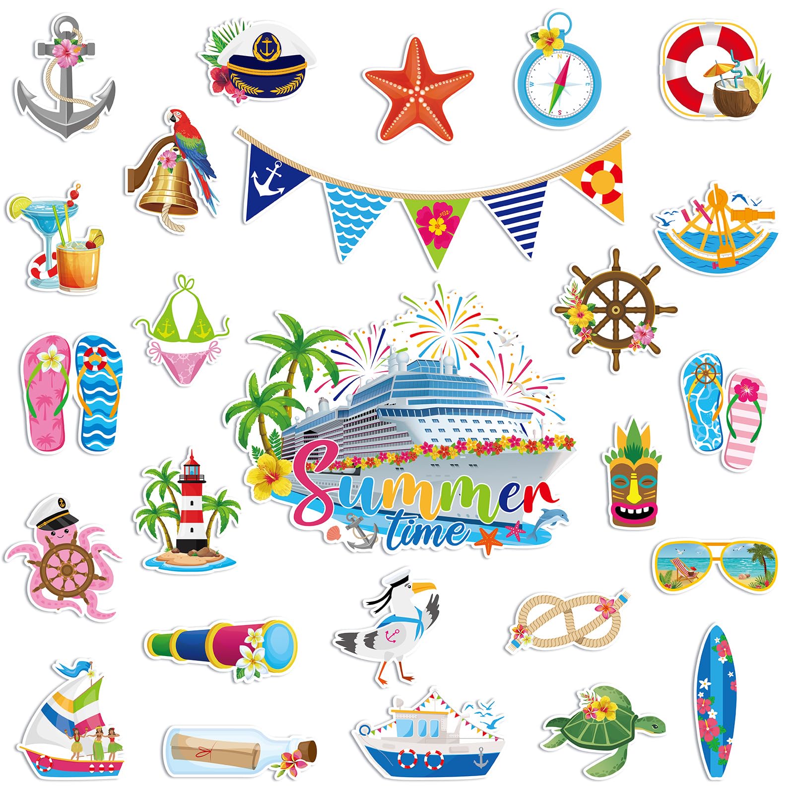 Lounsweer 24 Pcs Summer Beach Cruise Door Magnets Tropical Summer Cruise Ship Door Decorations Hawaii Luau Magnet Stickers for C