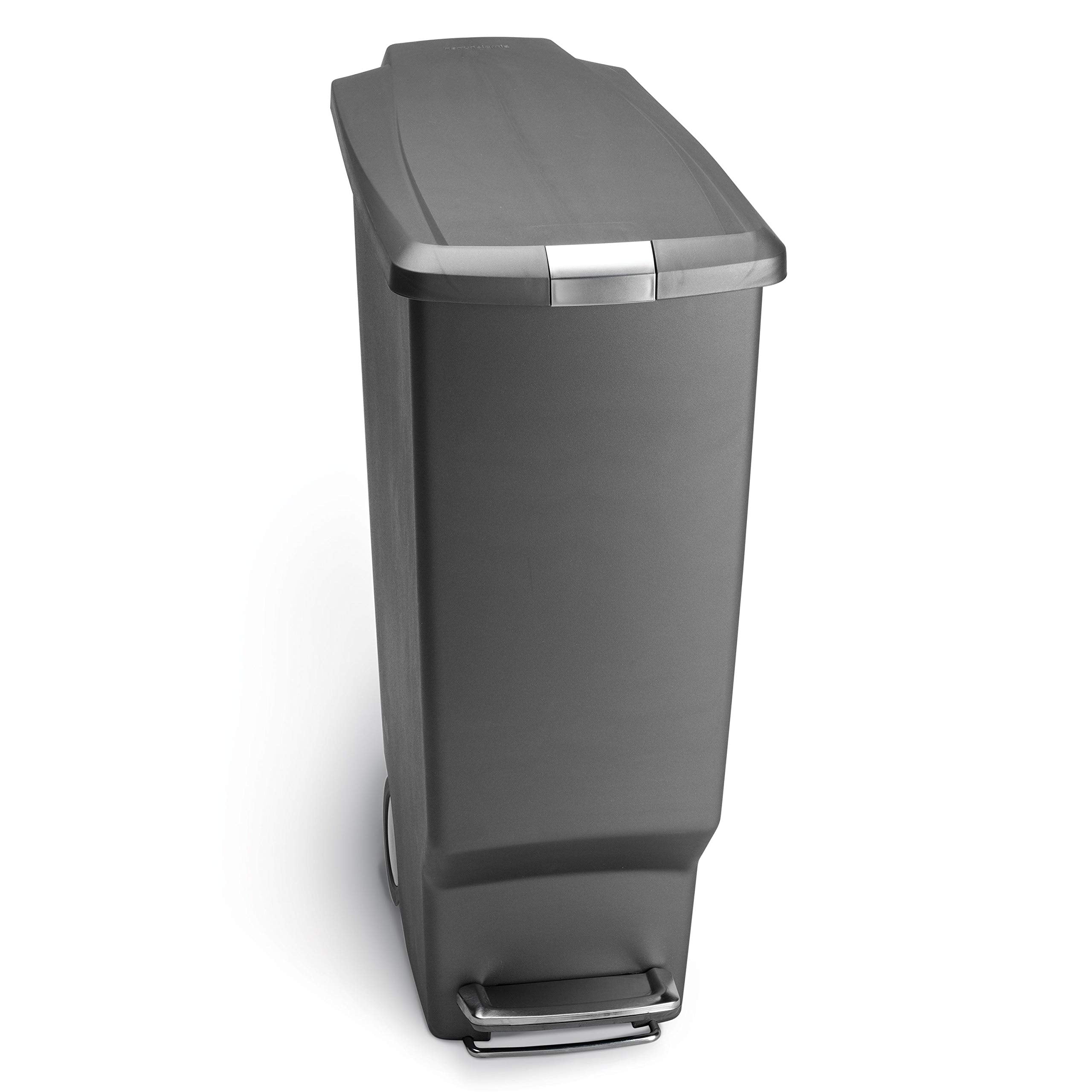 Simplehuman Cw1363 Cubo Estrecho Con Pedal, Cubo De Basura Cocina, Cubo Basura Pedal Reciclaje, Plastico Gris, 40 L