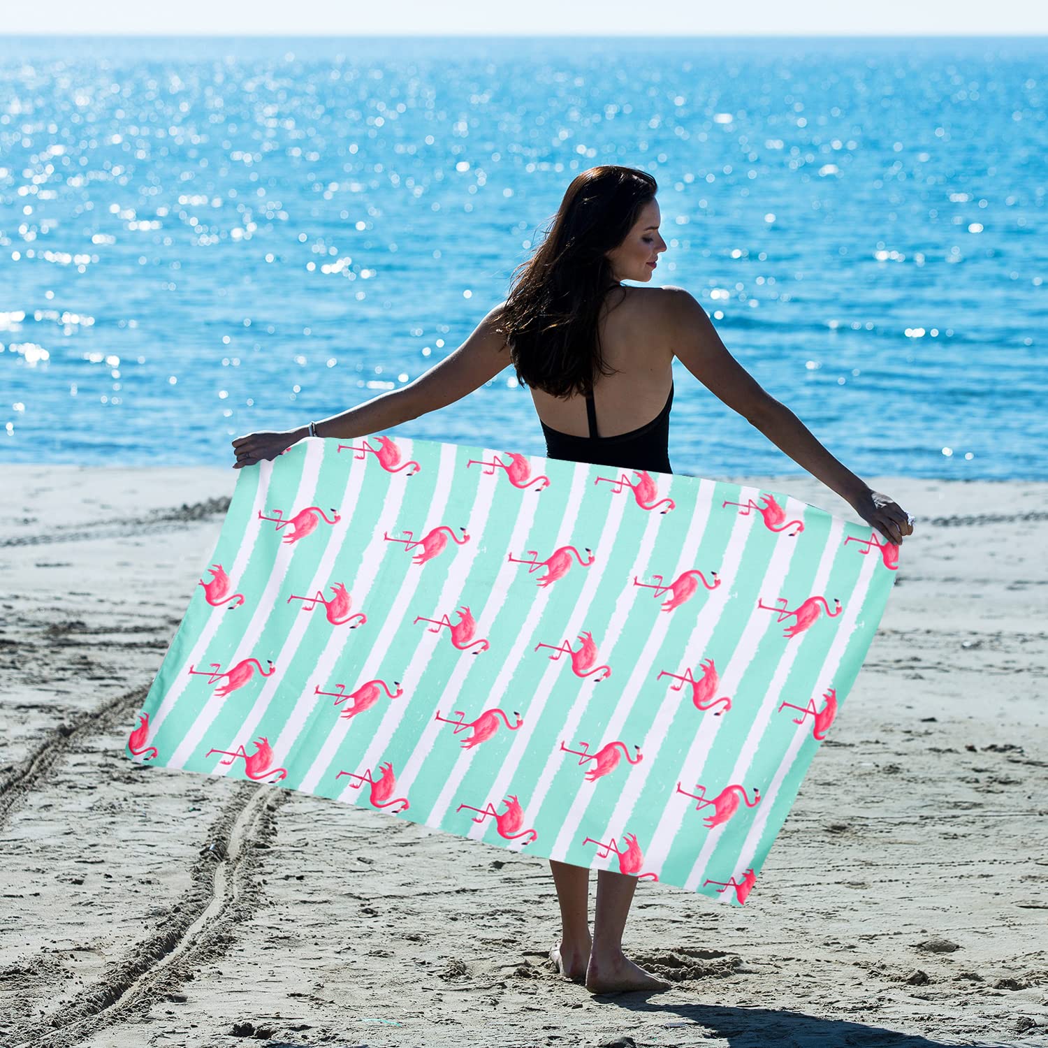 Livilan Blue Flamingo Beach Towel For Girls Kids, 30   X60    Microfiber Thin Soft Bath Swimming Pool Travel Towel, Oversized Qu
