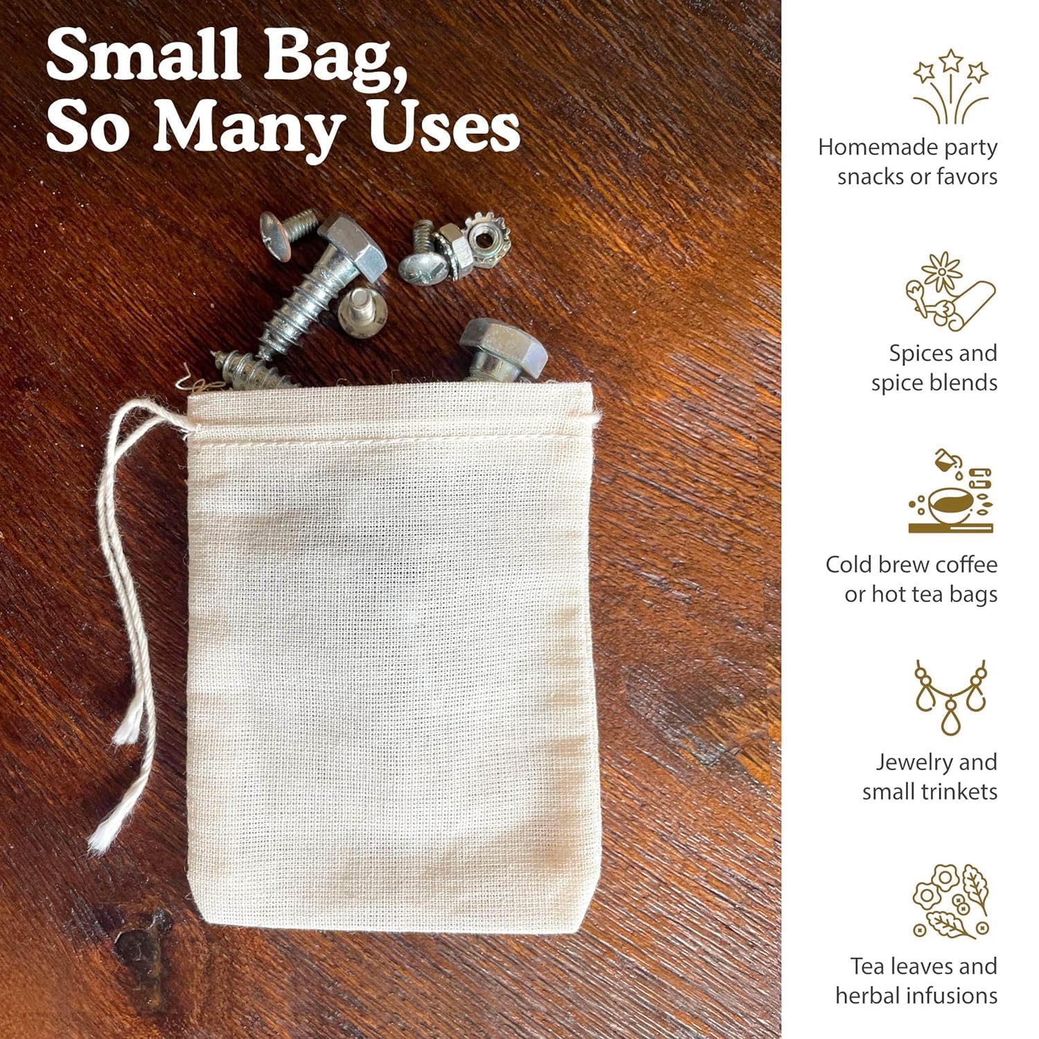 Regency Wraps 100% Cotton Drawstring Bag, Pouches For Enclosing Bulk Spices, Tea, Potpourri, And Jewelry, 100% Cotton Mini Bags,