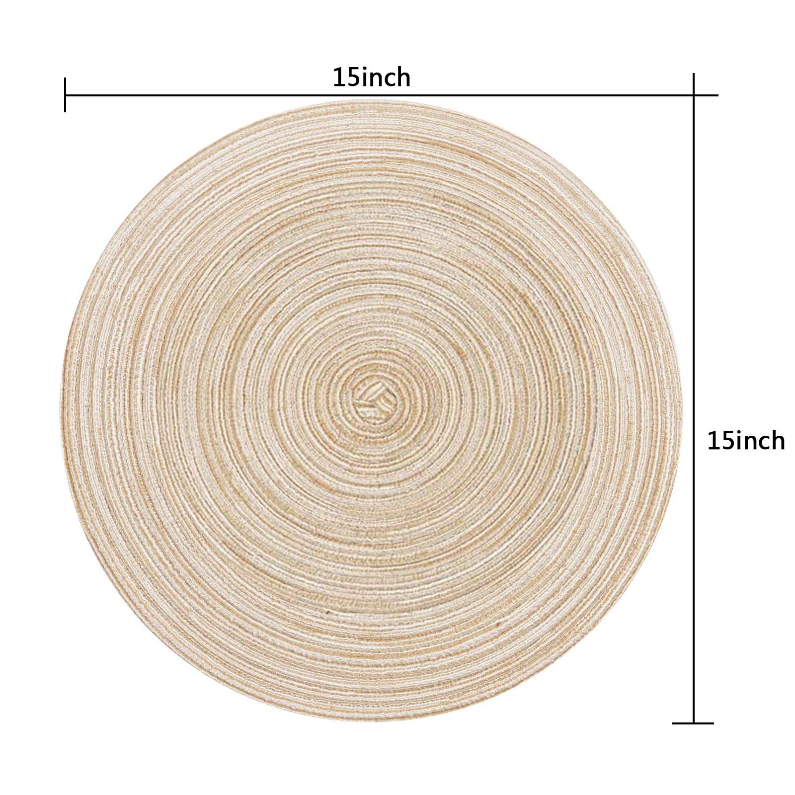 Abuzhen 15 Inch Round Placemats Set Of 6 Heat-Resistant Stain Resistant Anti-Skid Washable Polyproplene And Cotton Table Mats Pl