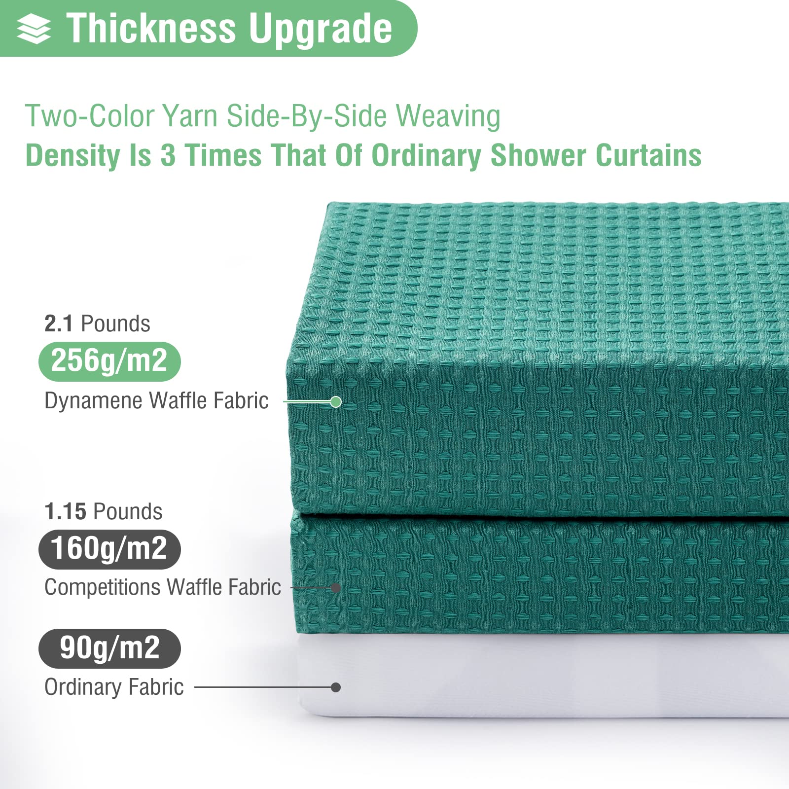 Dynamene Extra Long Shower Curtain - 84 Inch Long Green Fabric Waffle Weave Heavy Duty Shower Curtain For Bathroom, Weighted Hot