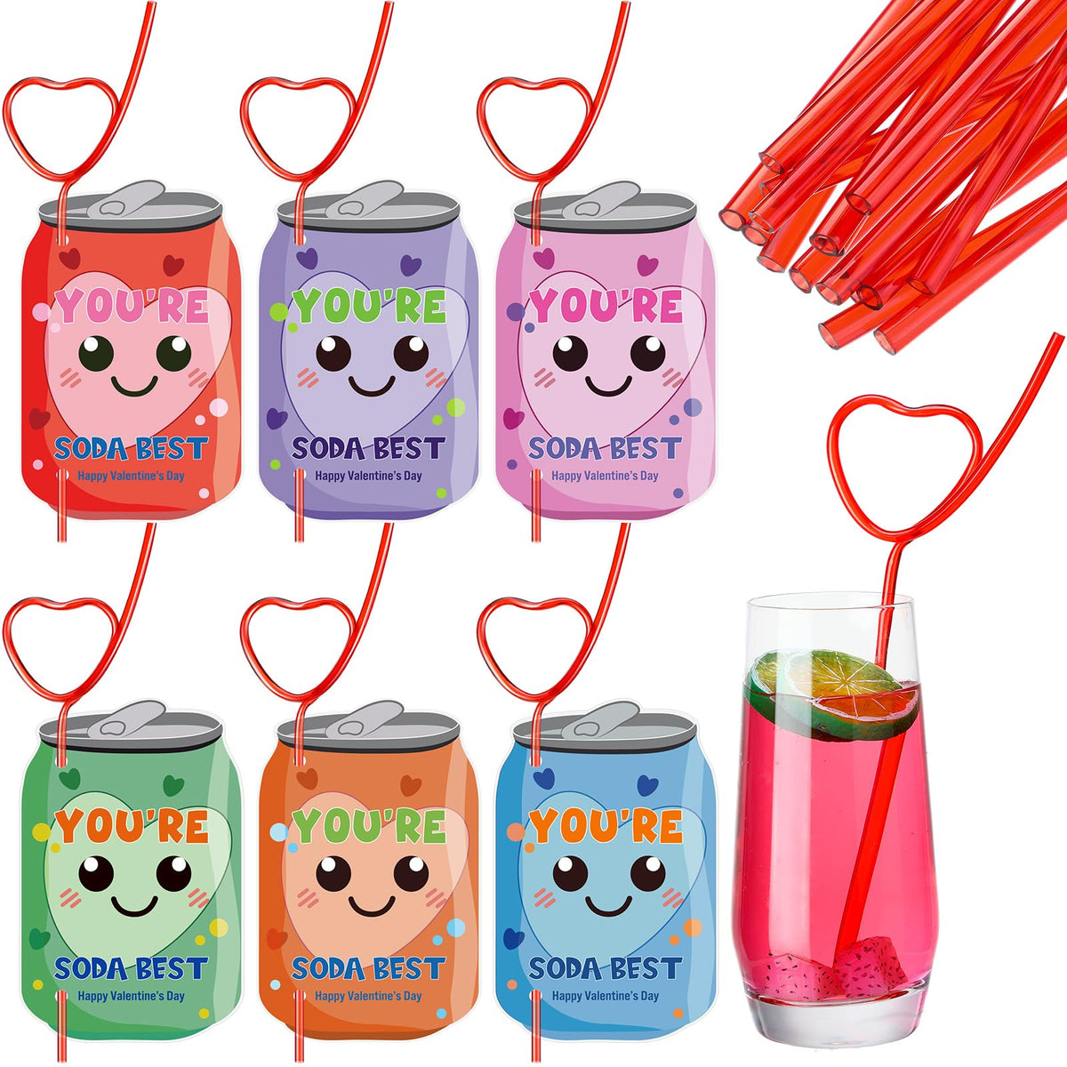 Potchen 36 Sets Valentine'S Day Gift Valentines Exchange Cards With Red Love Crazy Straws Valentines Day Greeting Cards Colorful