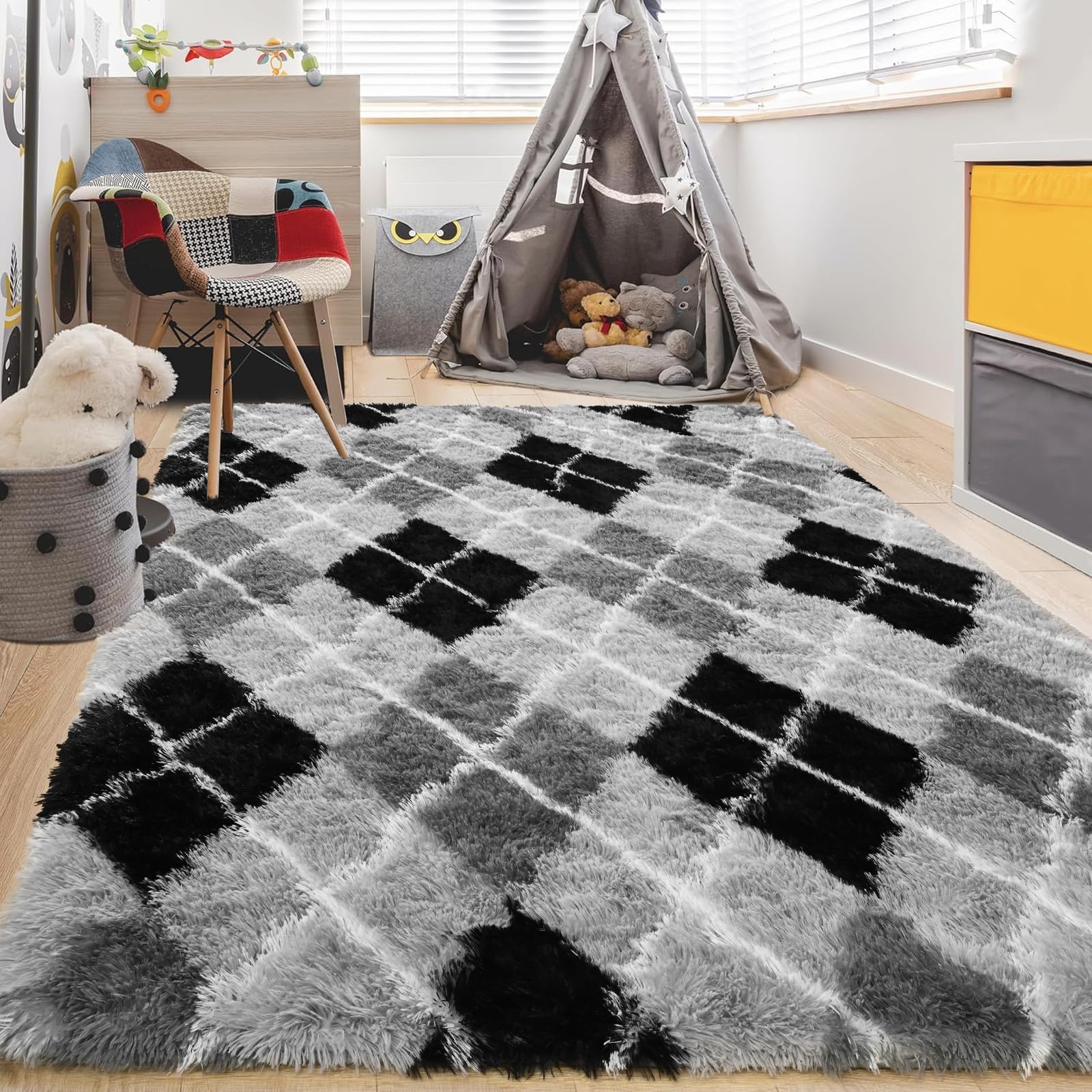 junovo Washable, Non-Slip Area Rug, Ultra Soft Area Rugs 6x9 Feet Fluffy Carpets for Bedroom Kids Girls Boys Baby Living Room Sh