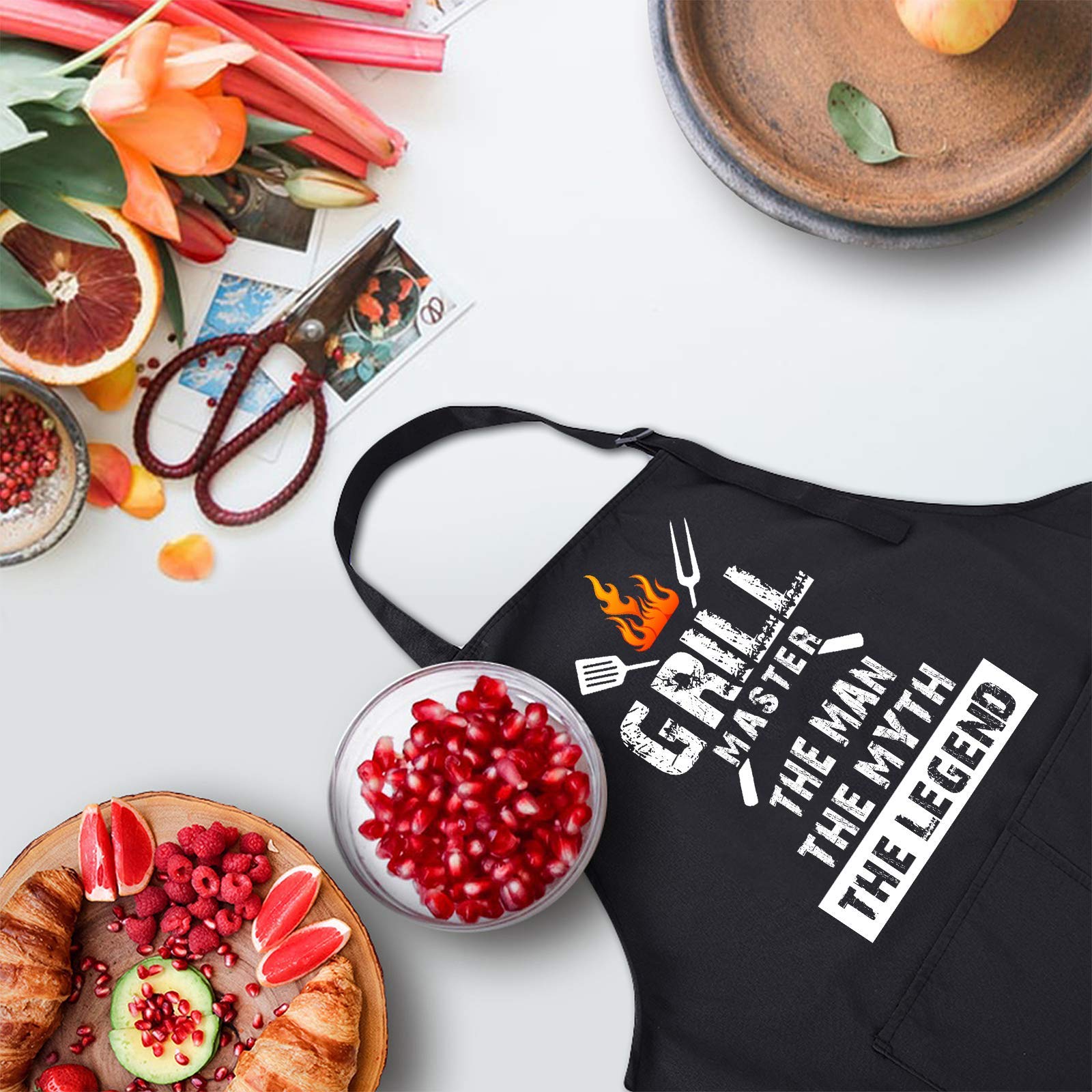 Rosoz Funny Bbq Black Chef Aprons For Men, Grill Master, Adjustable Kitchen Cooking Aprons With Pocket Waterproof Oil Proof Fath