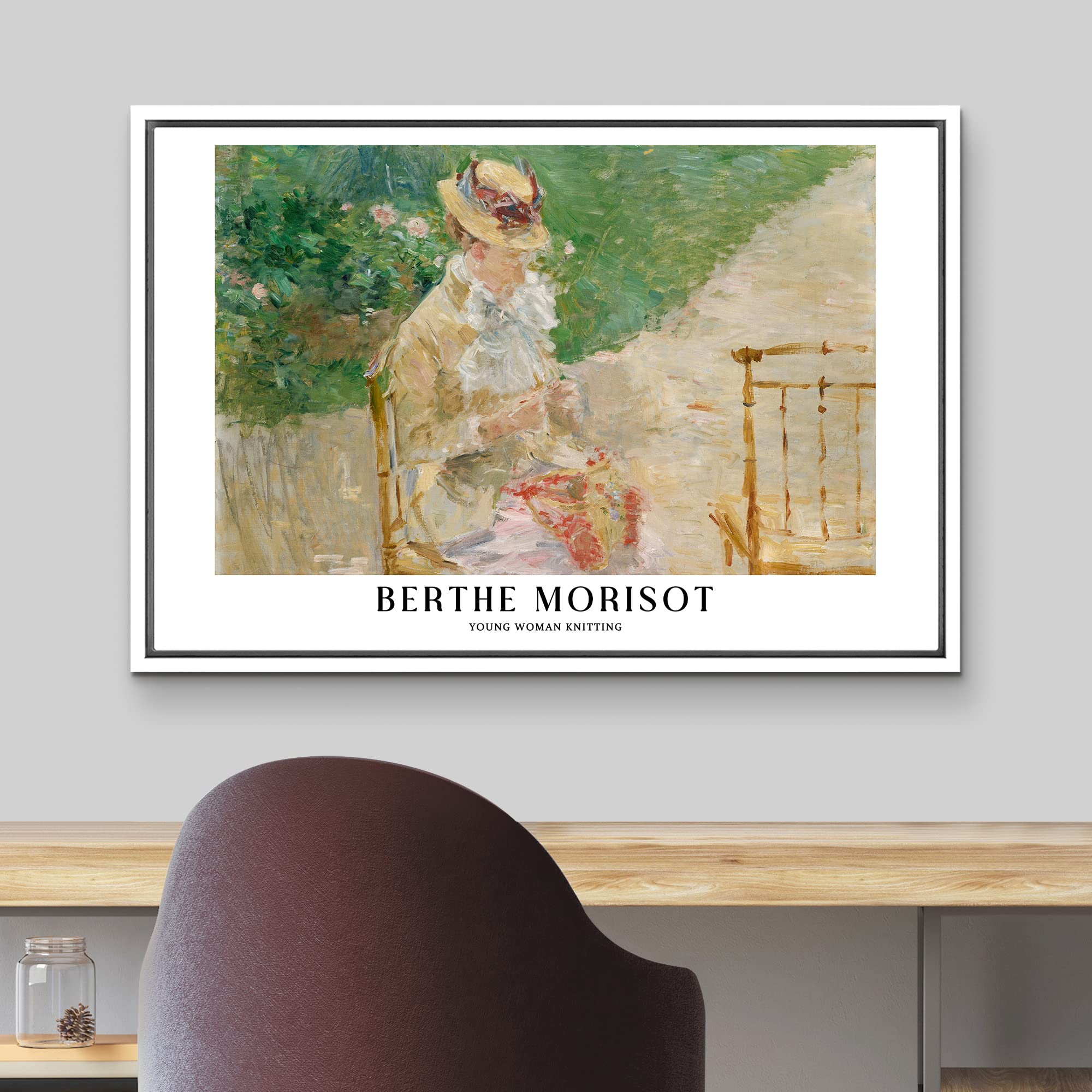 Wall26 Framed Canvas Print Wall Art Young Woman Knitting By Berthe Morisot Historic Classical Illustrations Fine Art Decorative