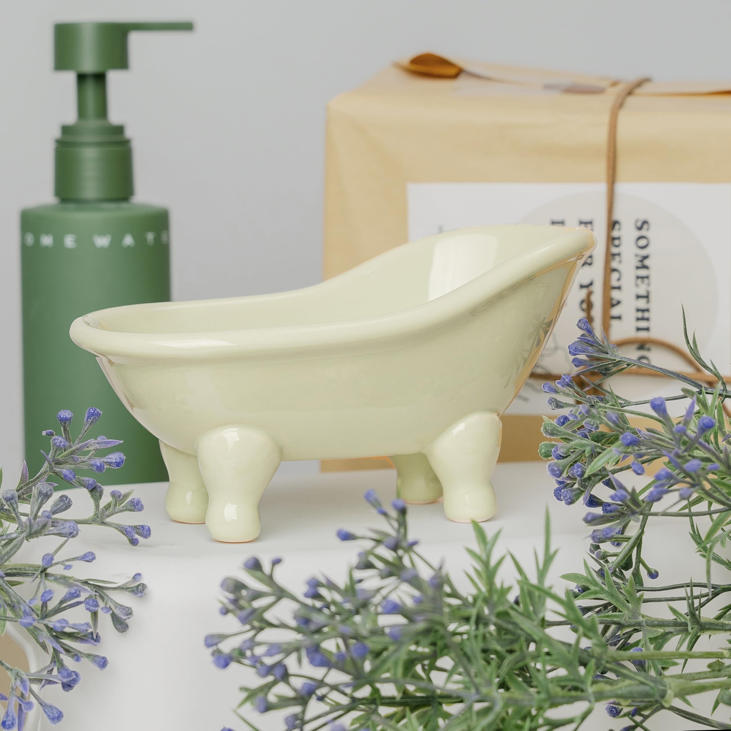 5.6'' Ceramic Mini Bathtub Soap Dish Decortative Clawfoot Bathroom Soap Dish (Green Tea)