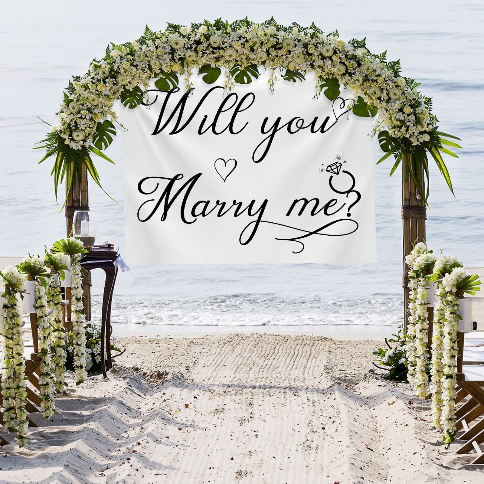 Will You Marry Me Tapestry Marry Me Sign Will You Marry Me Banner Wall Hanging Hand Lettering Engagement Decorations for Wedding Proposal Party Decor Bedroom Living Room Wall Backdrop 59.1 x 51.2 Inch