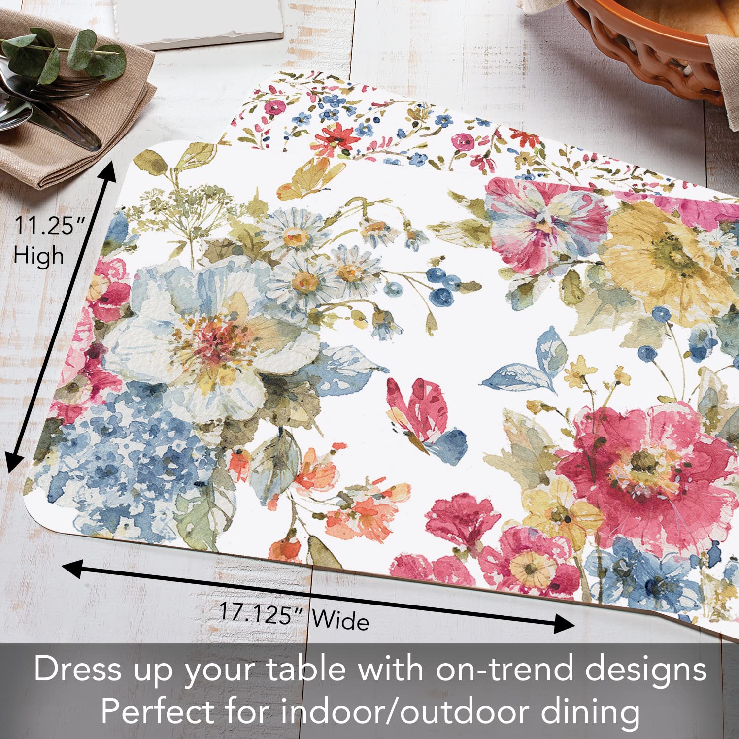 Counterart Summer Garden 4 Pack Reversible Easy Care Flexible Plastic Placemats Made In The Usa Bpa Free Pvc Free Easily Wipes C