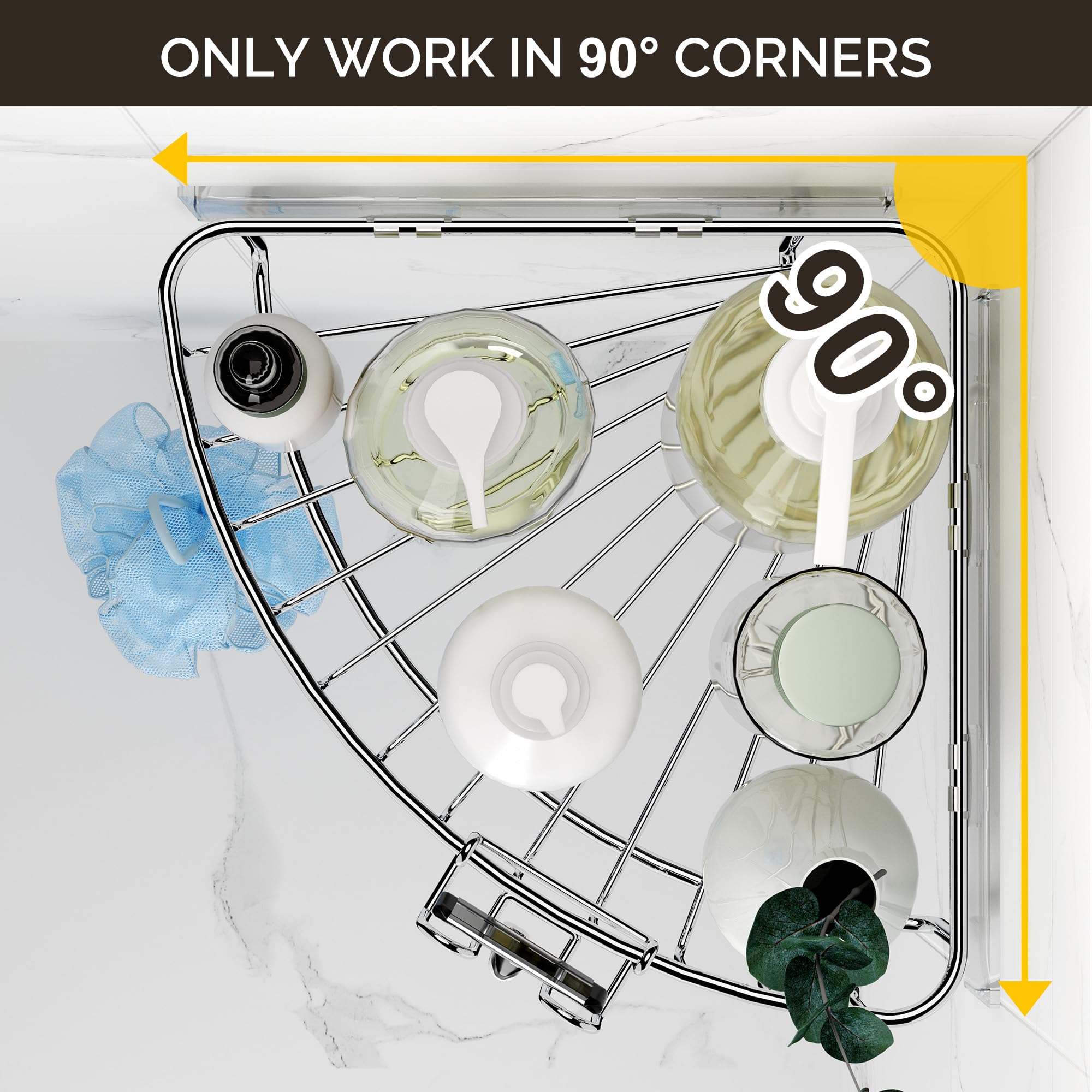 Orimade Corner Shower Caddy Stainless Steel With Hooks Wall Mounted Bathroom Shelf Storage Organizer Adhesive No Drilling 2 Pack