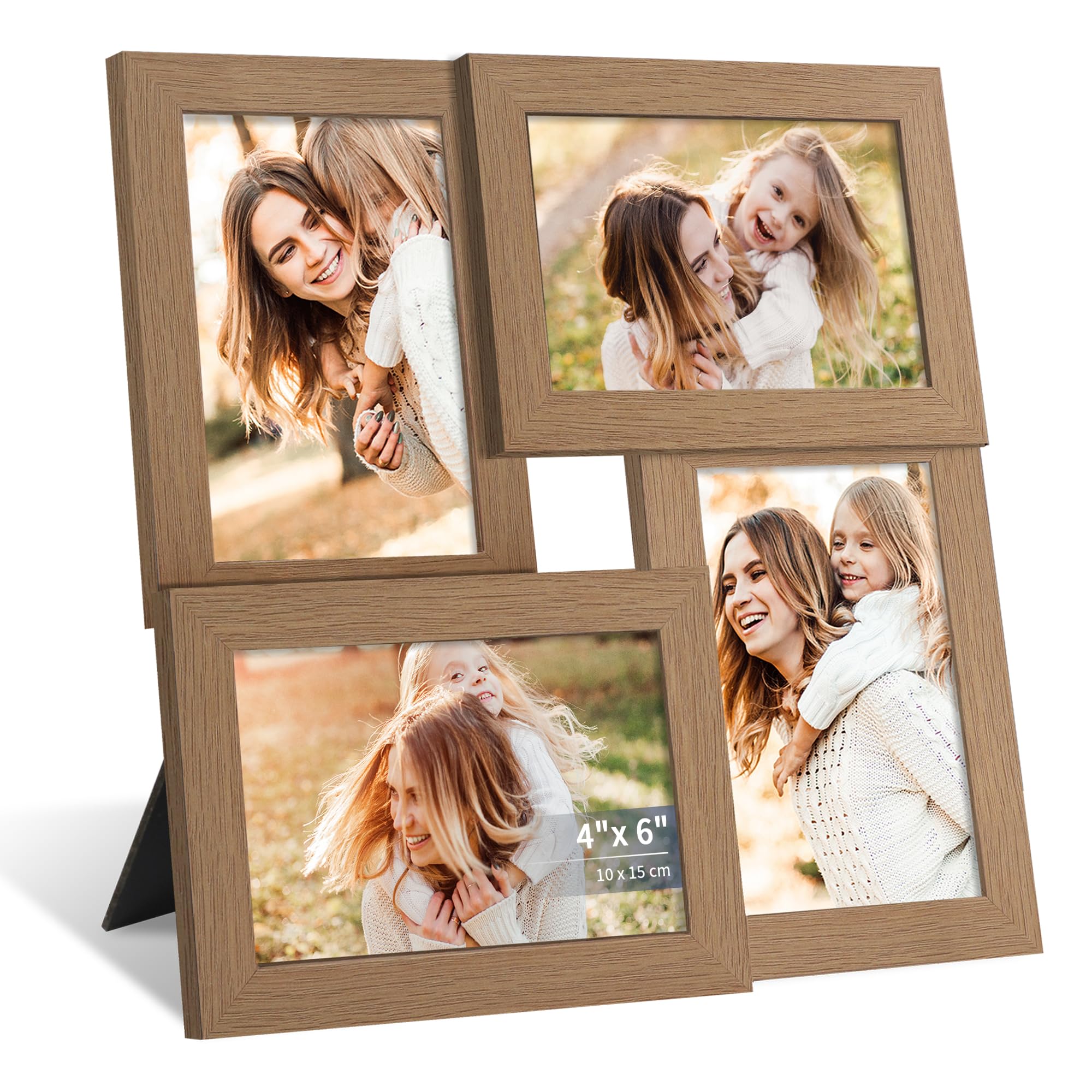 SZYUU 4x6 Picture Frame Collage,4 Photo Frame with Real Glass,Family Picture Frame Collage Wall Hanging or Tabletop Display,Natu