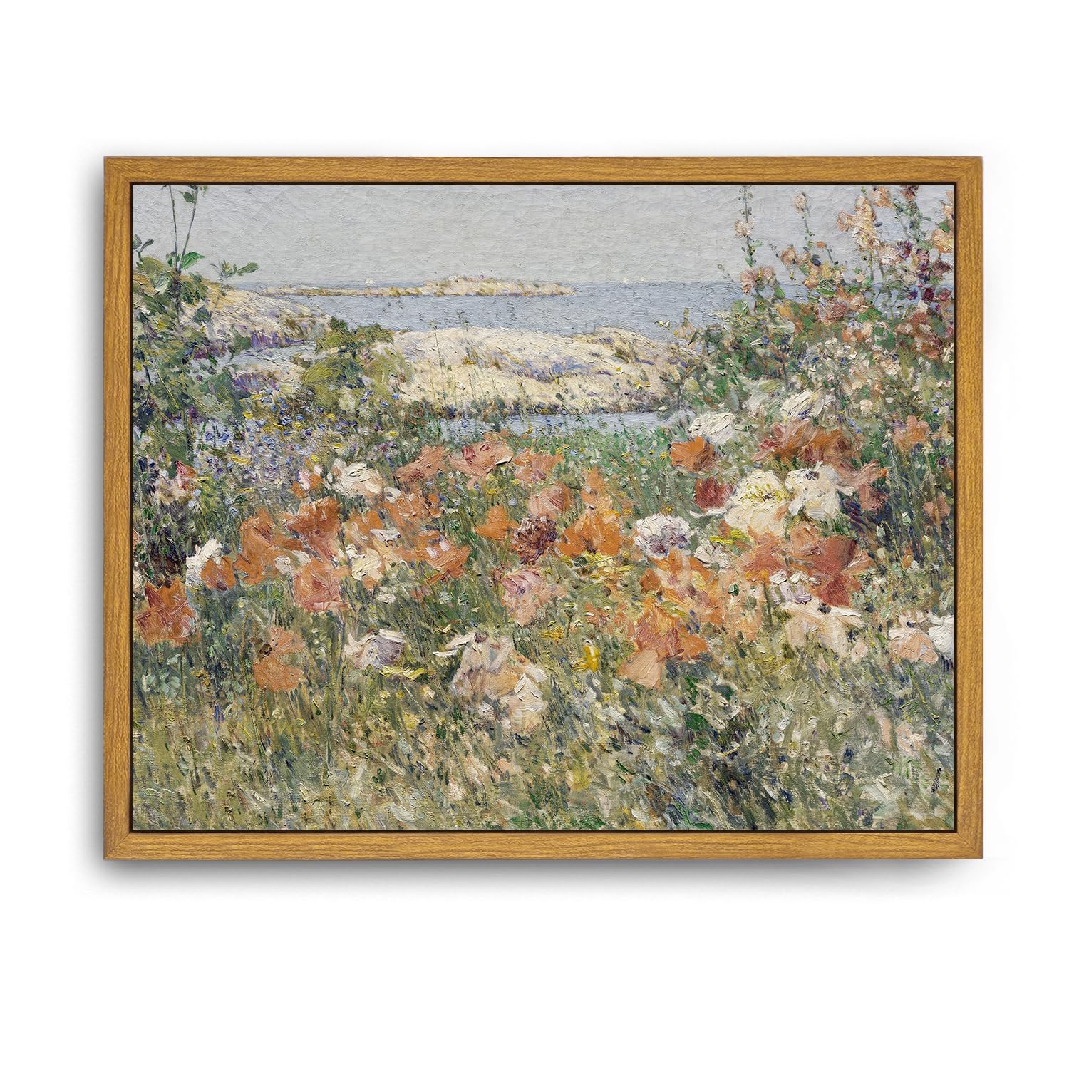 Roslynity Framed Canvas Wall Art Vintage Print Oil Paintings Wildflowers By The Sea Spring Floral Landscape Country Cottage Retr