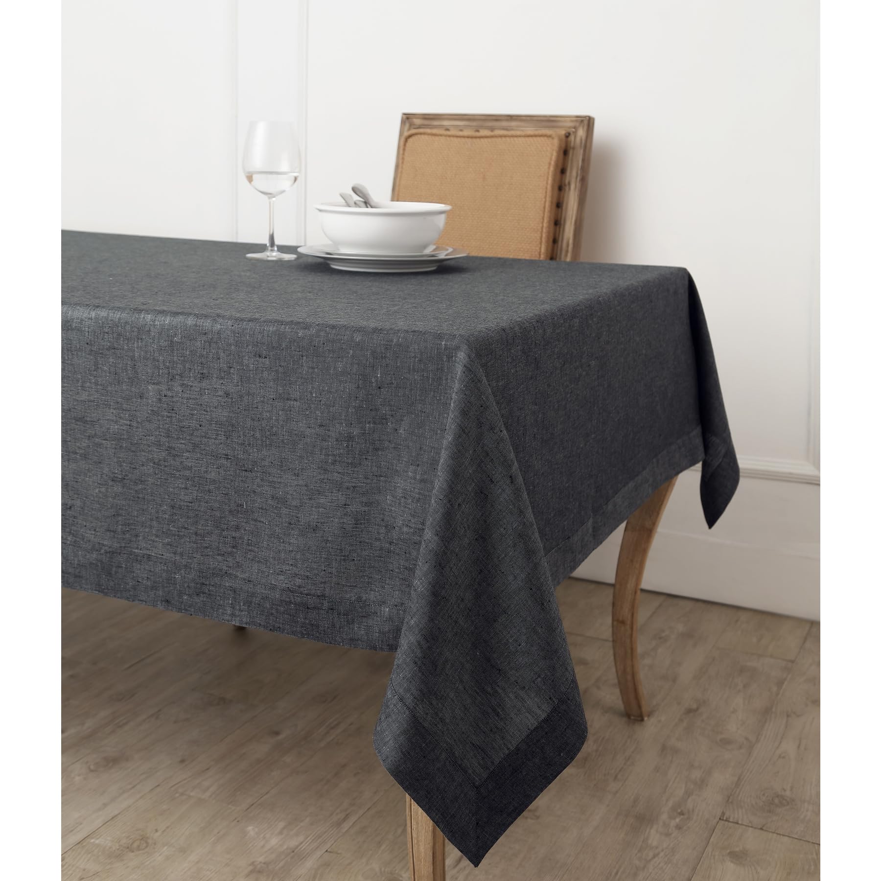 Solino Home Linen Tablecloth 60 X 120 Inch - 100% Pure Linen Charcoal Grey Tablecloth - Machine Washable Rectangle Tablecloth Fo