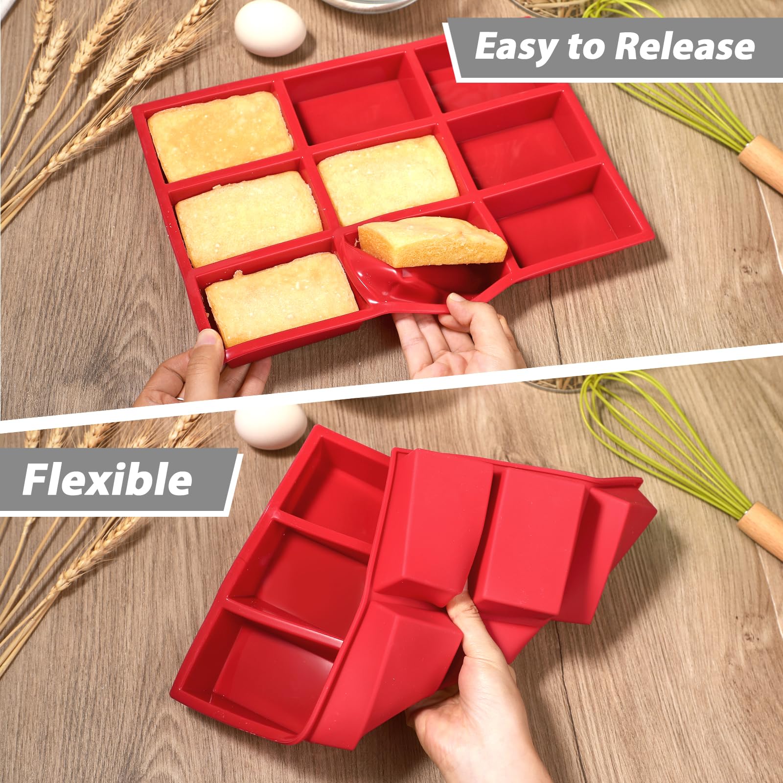 Webake Silicone Mini Loaf Pan - Red Baking Mold for Cake, Bread, Brownies, Muffins, Soap, Resin Epoxy Casting