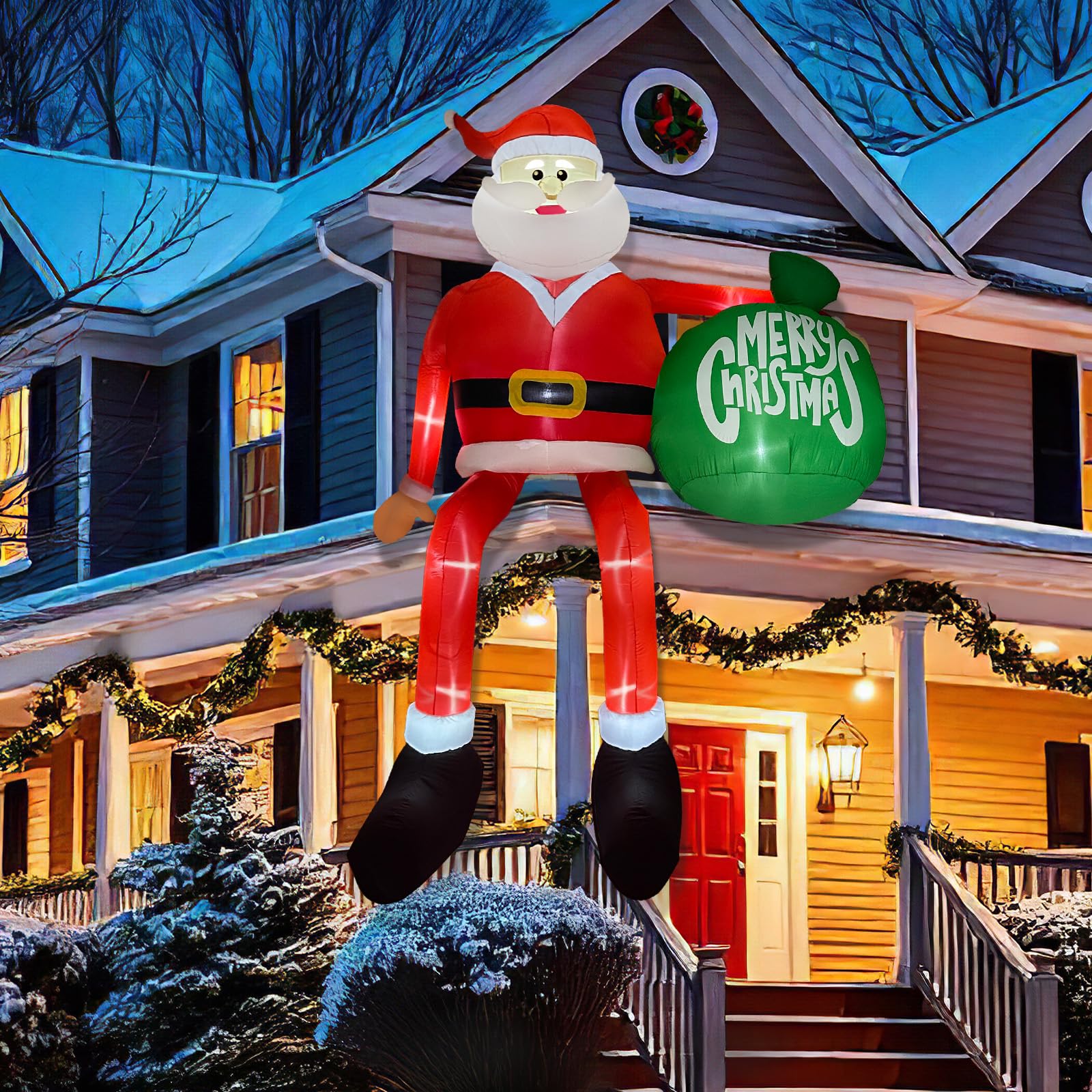 GUDELAK 15FT Inflatable Christmas Decoration - Climbing Santa Claus, Red Polyester, Outdoor LED Holiday Decor, Model S-CQ-PQLR-L-US-1