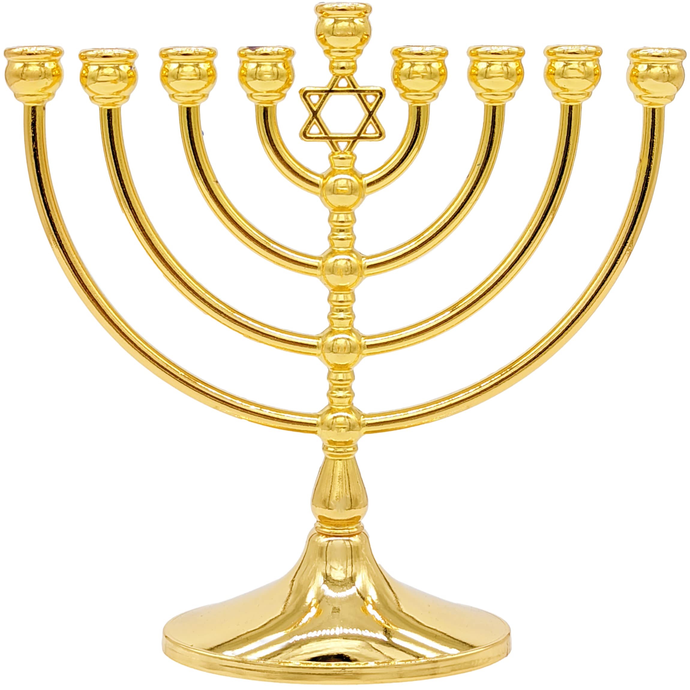 The Dreidel Company Menorah with Traditional Star Antique Gold Finish, Full Size 7 Inch
