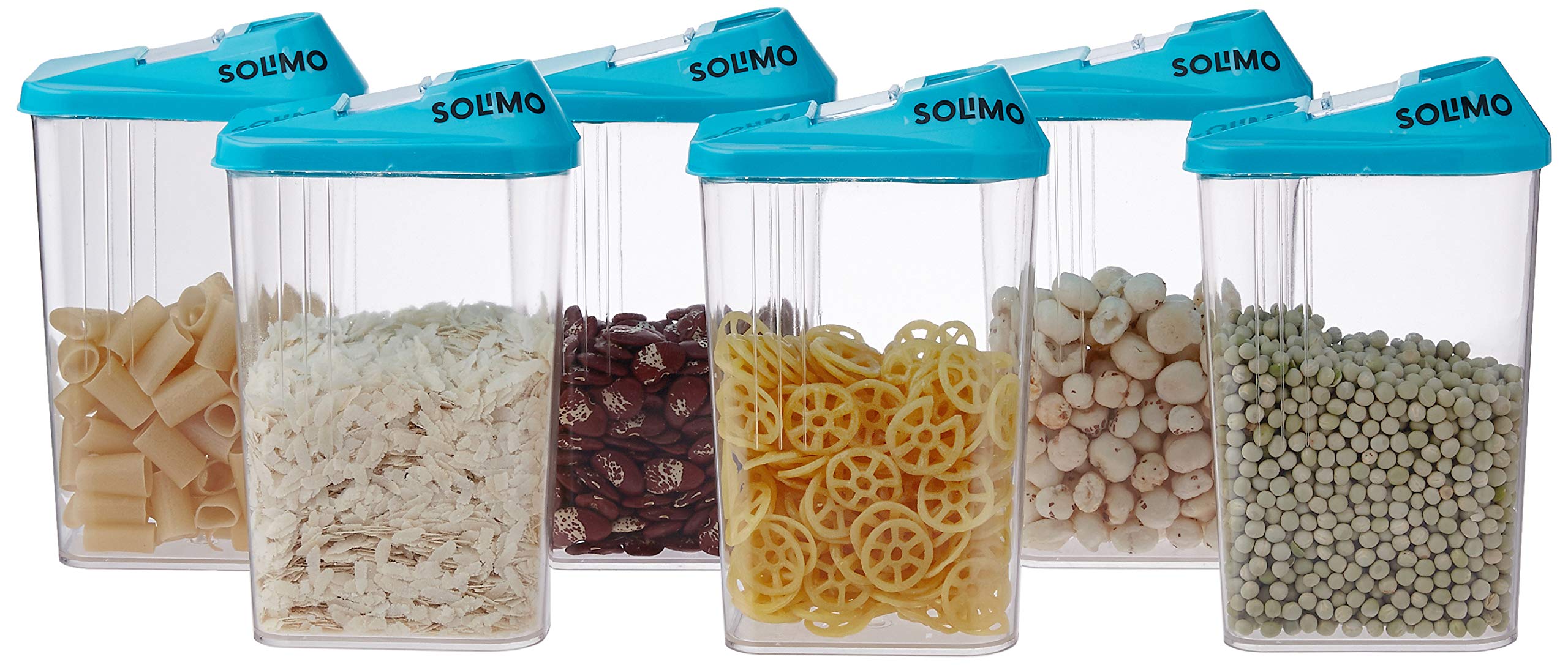 Amazon Brand  Solimo Plastic Storage Containers With Sliding Mouth (Set Of 6, 1100Ml, Blue)