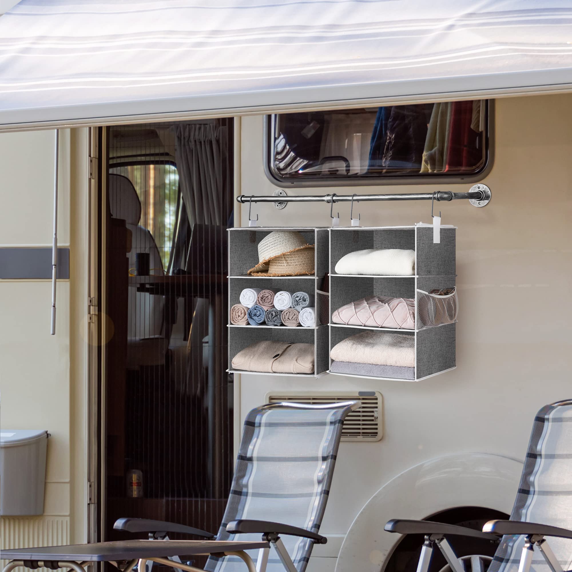 Storageworks 6-Shelf Jumbo Hanging Closet Organizers, Two 3-Shelf Separable Closet Hanging Shelves, Gray, Canvas, 13 '' D X 15 '