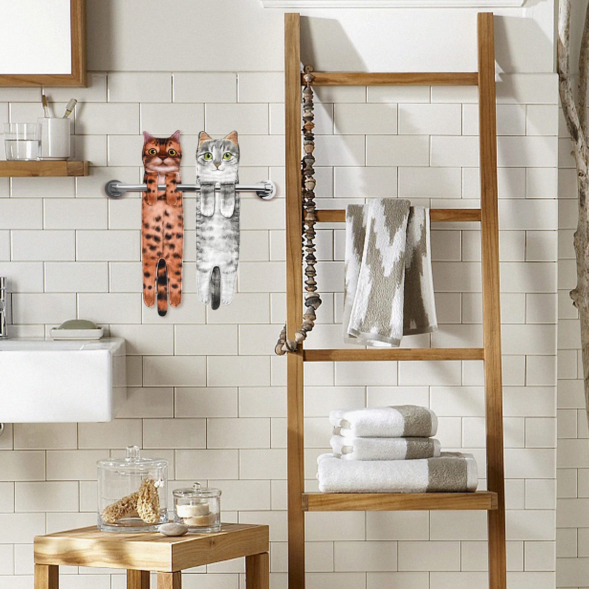 Cat Funny Hand Towels For Bathroom Kitchen - Cute Decorative Cat Decor Hanging Washcloths Face Towels Super Absorbent Soft -Vale