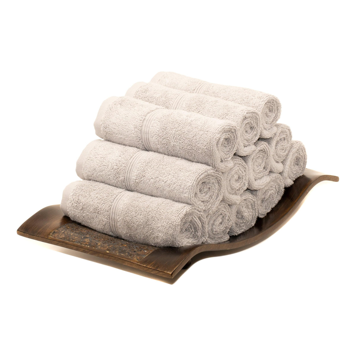 Mosobam Luxury Turkish Towels Set Of 12 Washcloths 13X13 Light Grey (Gray) 700 Gsm Bamboo Viscose & Aegean Turkish Combed Cotton