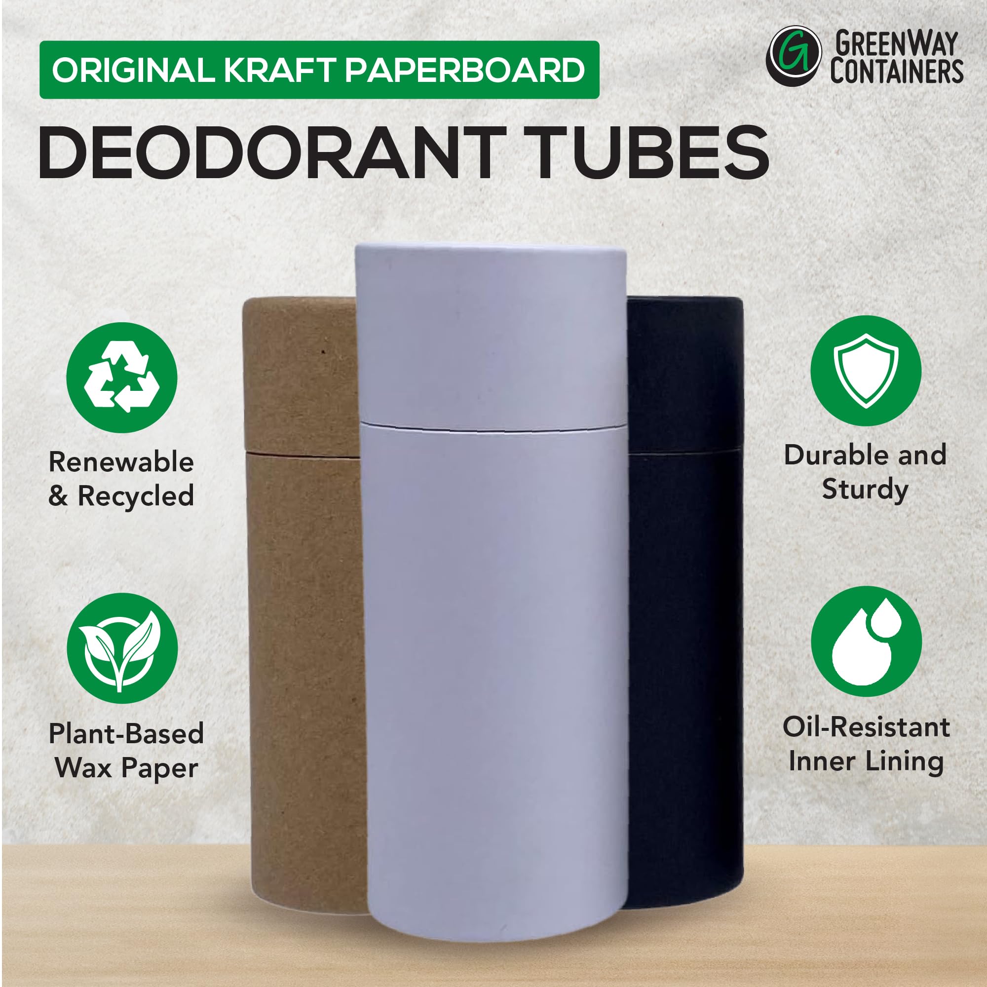 Greenway 2.5Oz / 70G Kraft Paperboard Deodorant Tubes With Lids - 6 Pack Solid Perfume Tubes Refillable Diy Cosmetic Containers