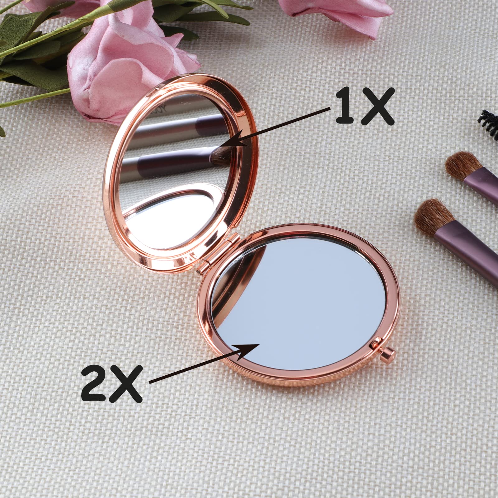 Cawnefil 50th Birthday Gifts for Women Rose Gold 2.6 L x 2.6 W Compact Makeup Mirror, 50th Birthday Gift for Women, Double-Sided