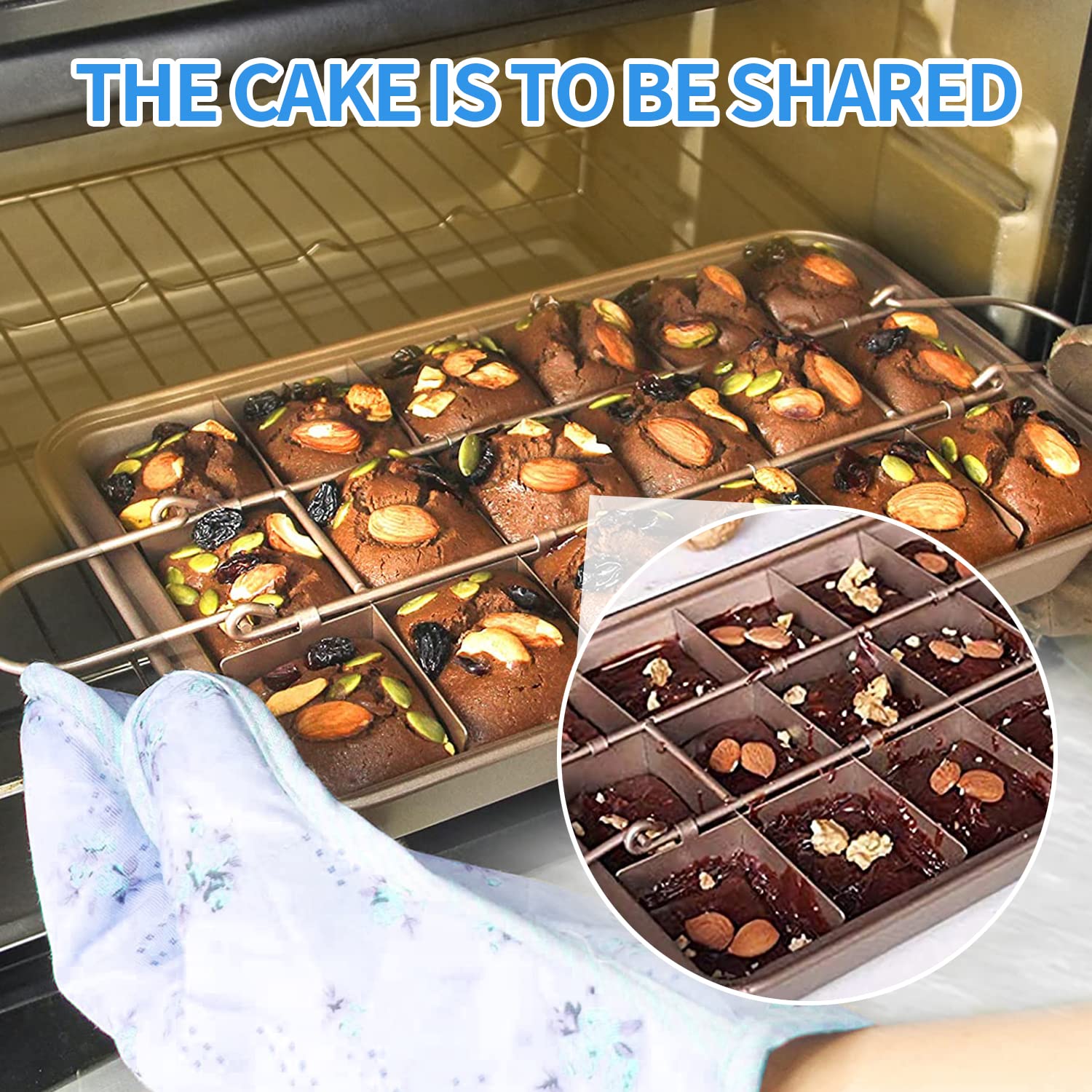 Non Stick Brownie Baking Pan With Dividers, 18 Pre-Slice Non-Stick Carbon Steel Rectangle Baking Pan Set For Oven Baking Bread,