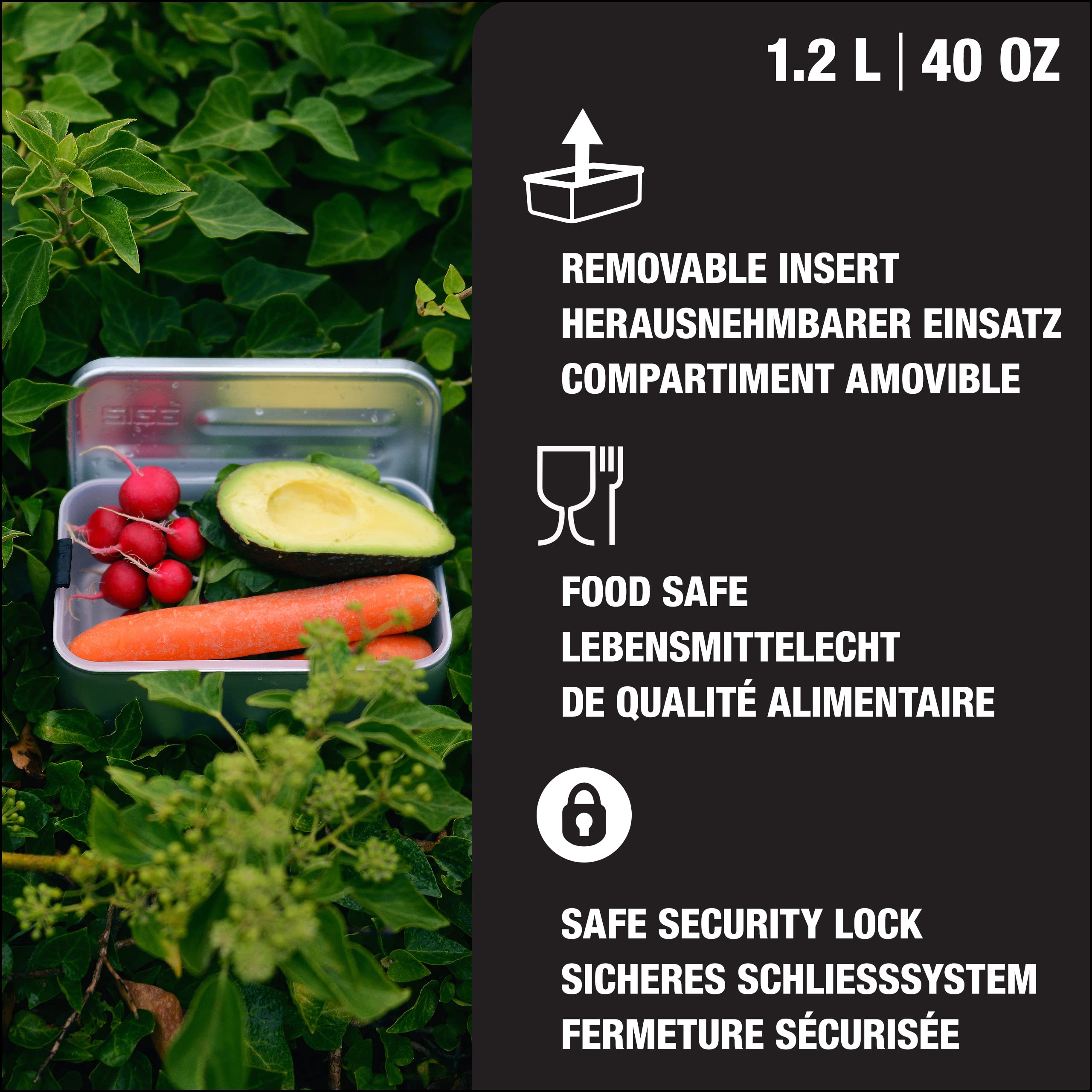 Sigg - Metal Lunch Box Plus - Food Container With Compartments - Swiss Design - Dishwasher Safe - Ultra Light - S/L