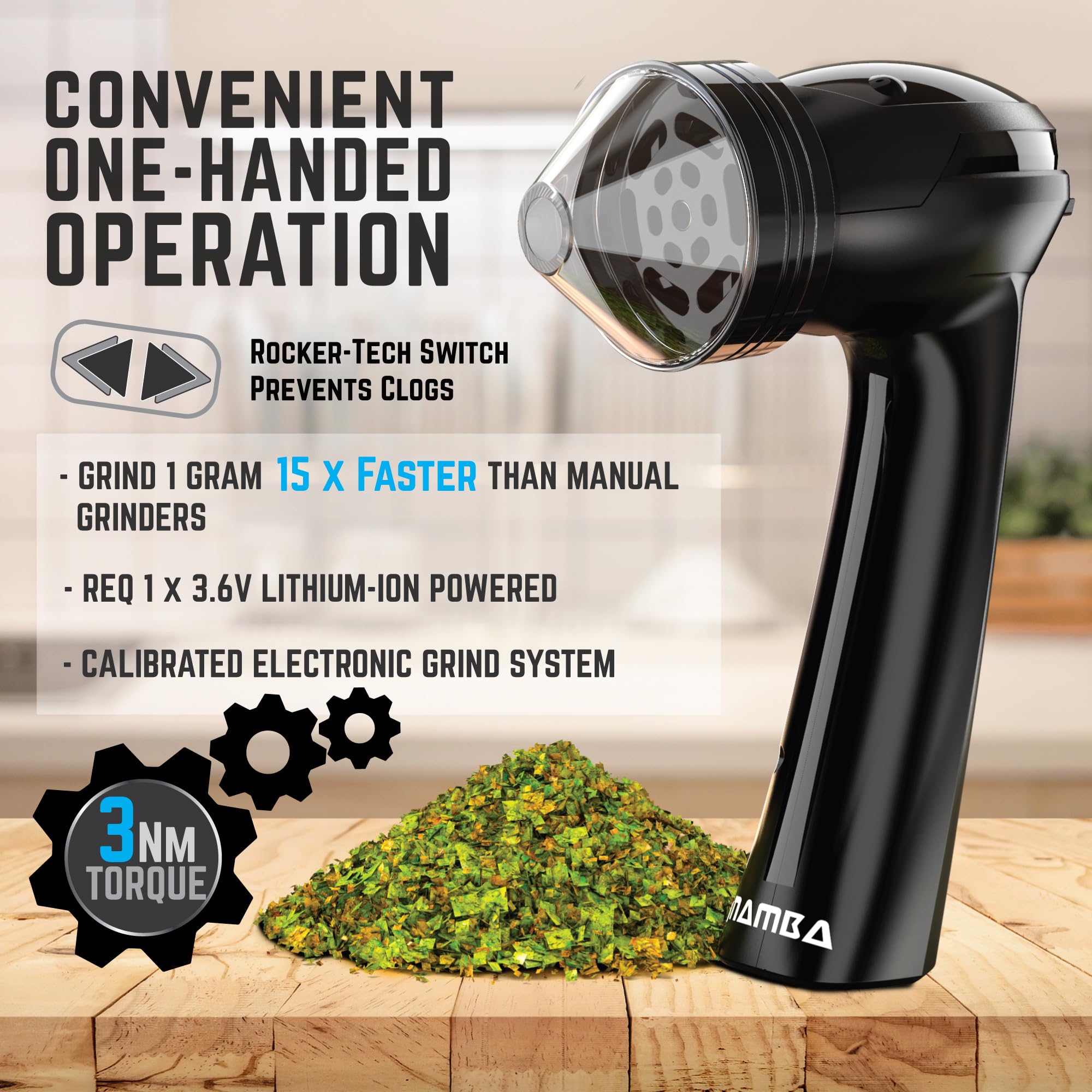 Mamba Original 1G Black Usb Electric Herb Grinder. Small Portable Metal Herbal Machine & Spice Mill For The Kitchen