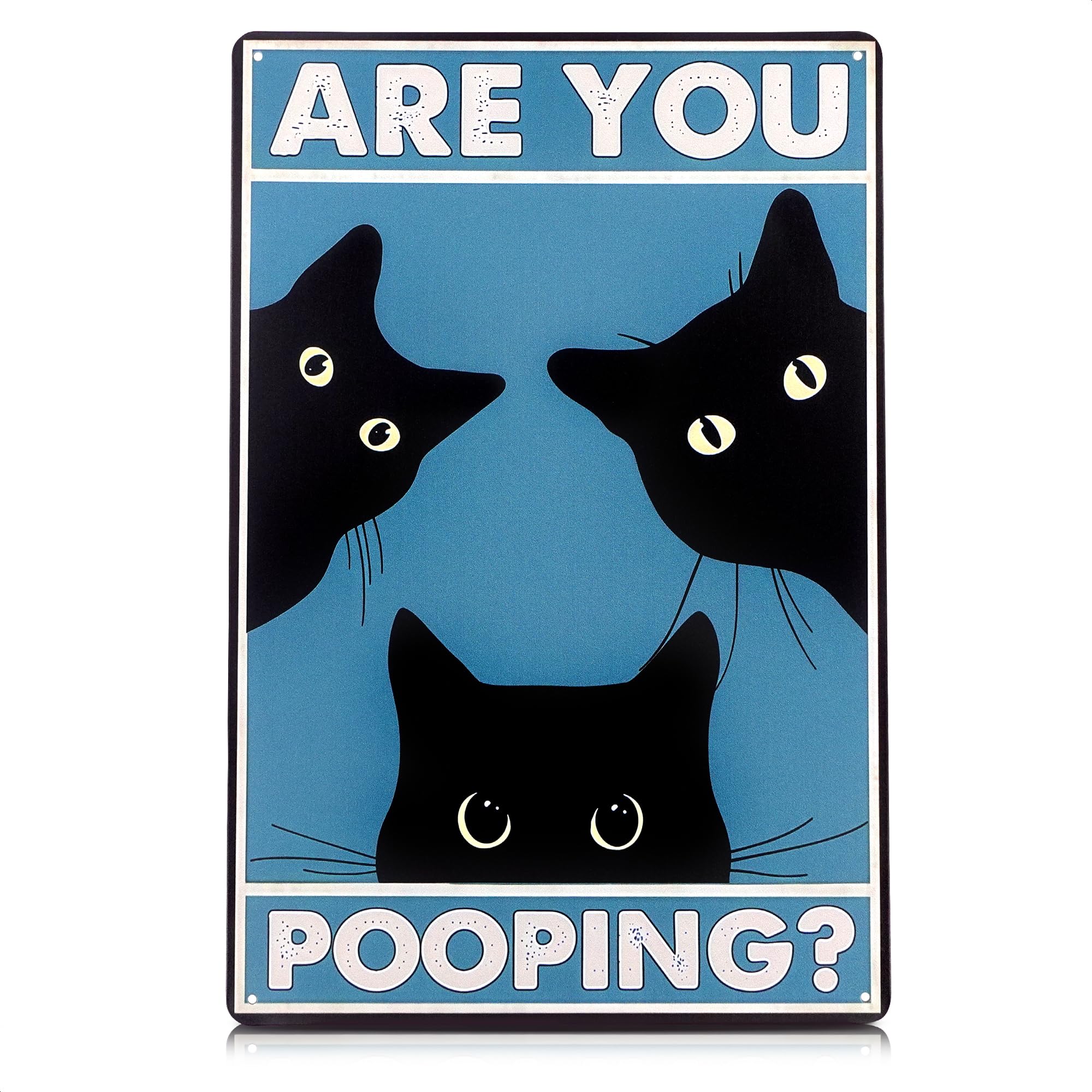 Are You Pooping Sign - Funny Cat Bathroom Sign with Anti-Rust Coating 12 x 8 Inch - Black Cat Decor for Home, Metal Wall Plaque 