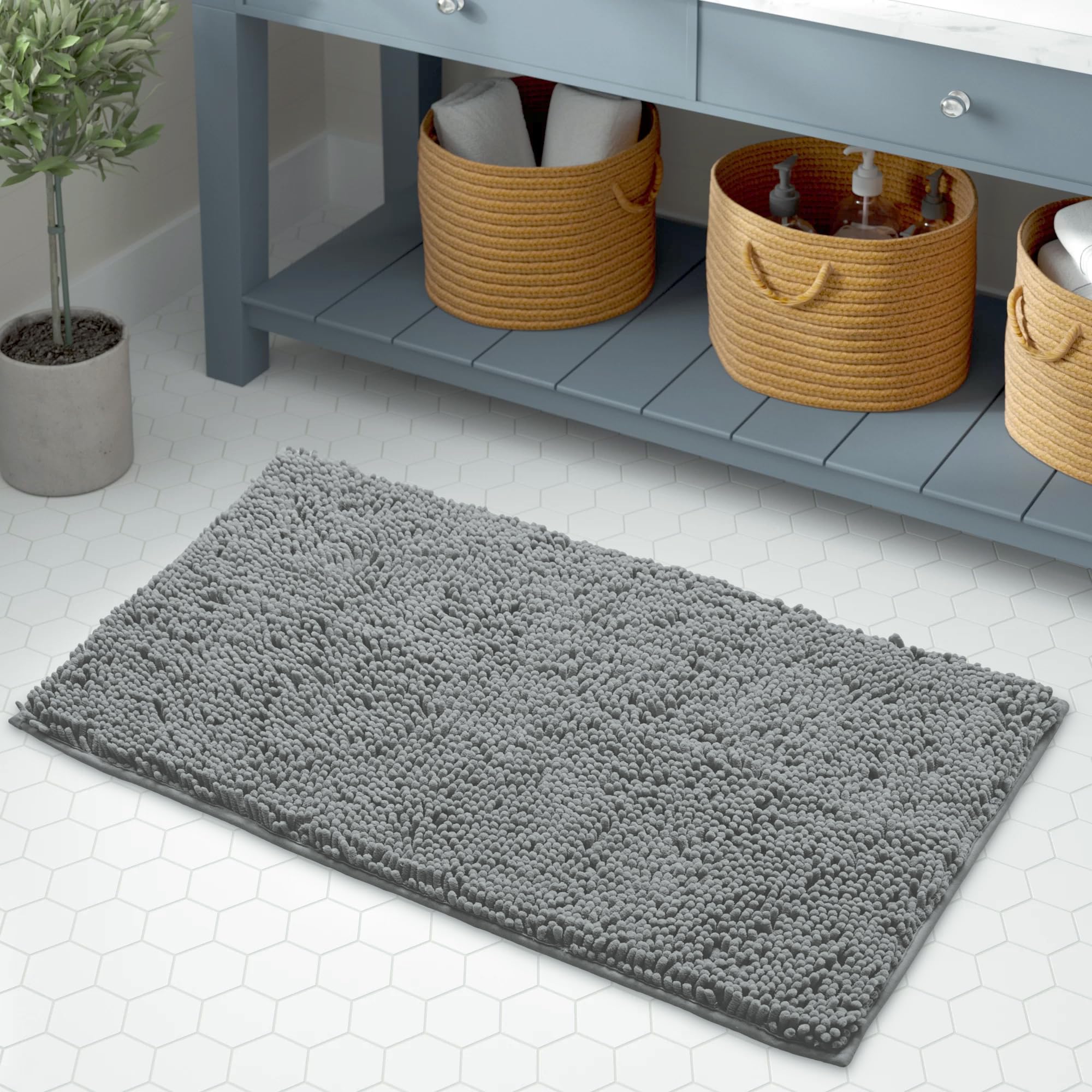Luxurux Bathroom Rug Mat Set-Extra-Soft Plush Bath Mat Shower Bathroom Rugs Set,1'' Chenille Microfiber Material, Super Absorben