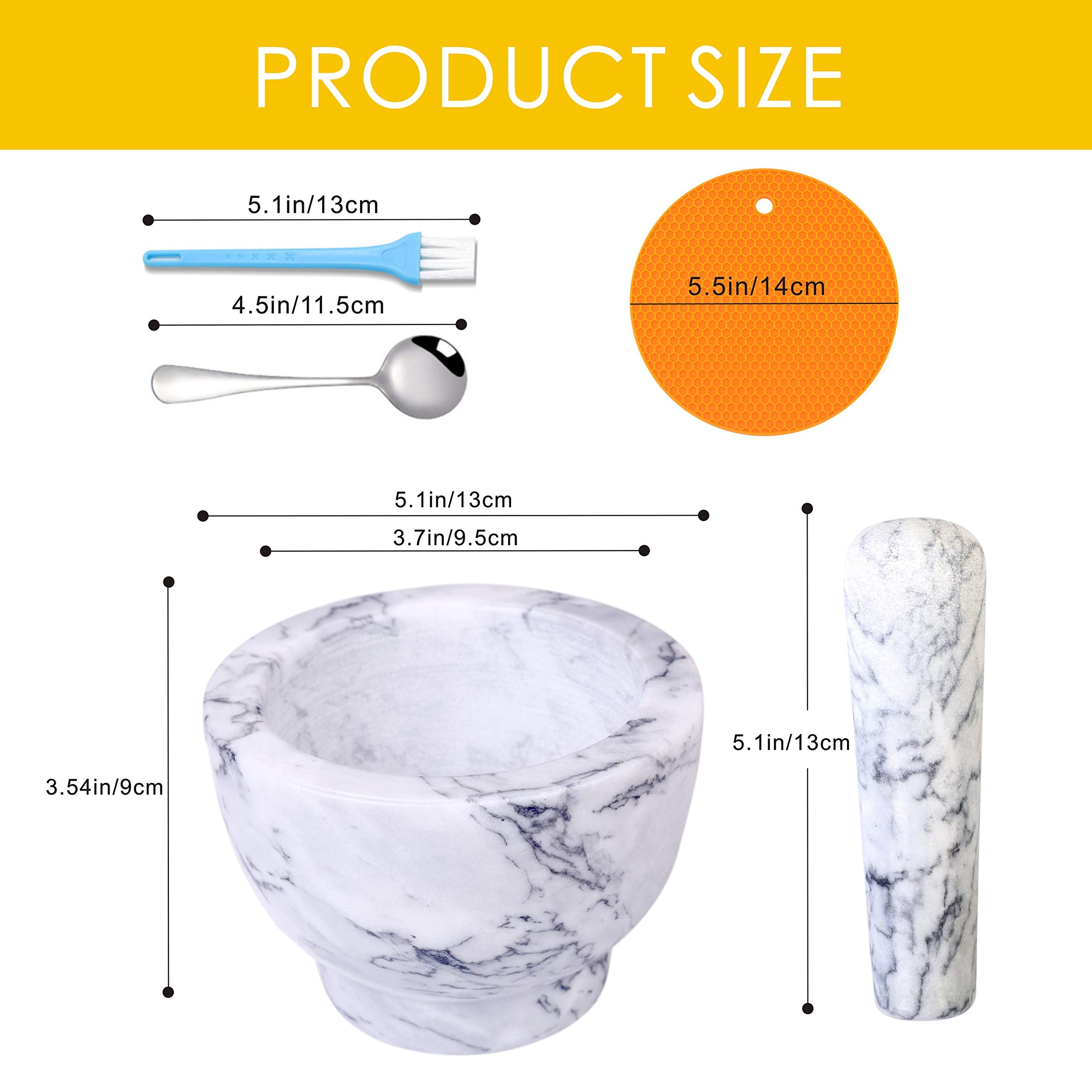 Mortar And Pestle Set, Guacamole Bowl Polished Natural Marble Stone, Grinder And Crusher, With Silicone Mat & Spoon-300Ml(Light