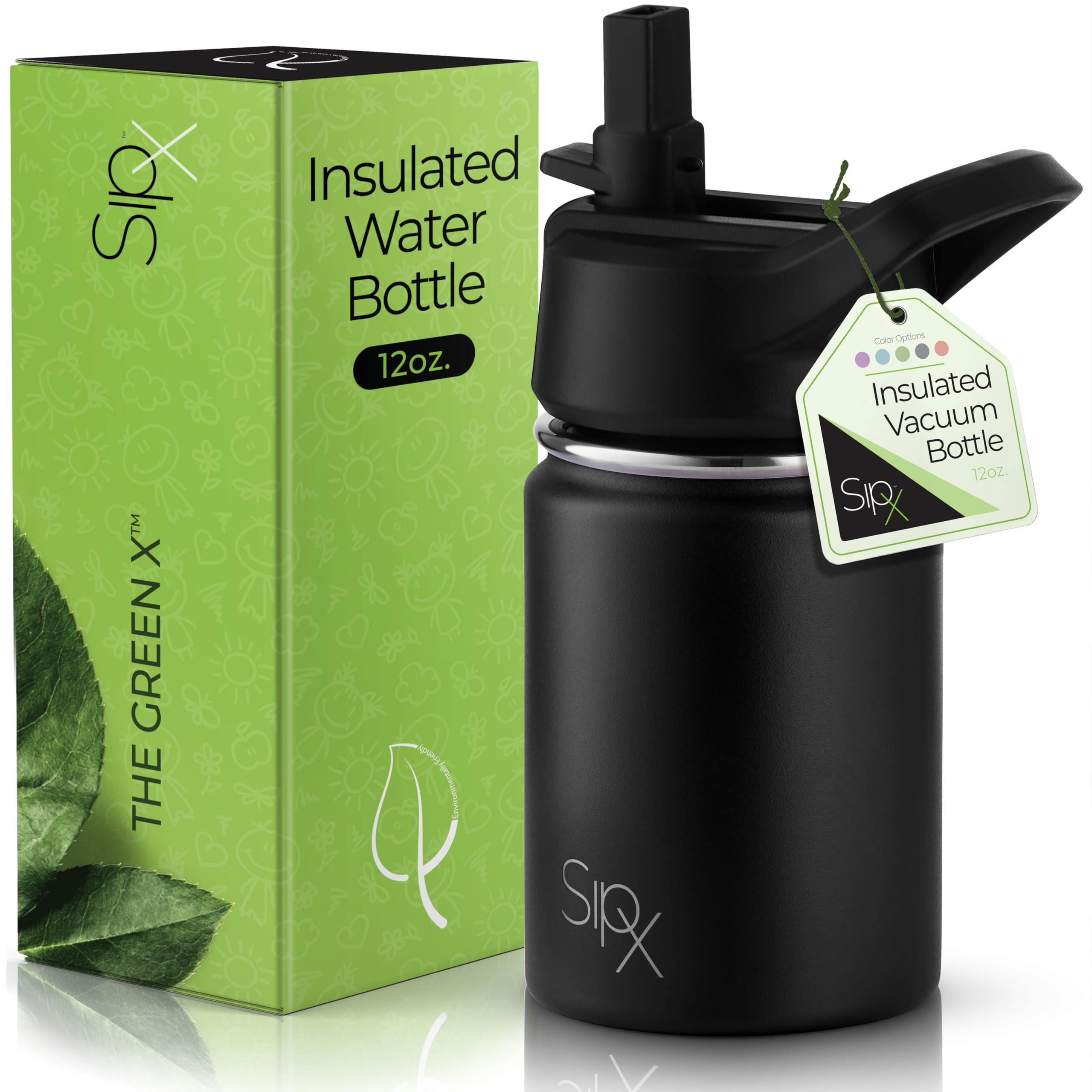 SIPX 12 oz Insulated Water Bottle with Straw Lid - Leakproof Stainless Steel, BPA-Free, Easy to Carry - Perfect for School, Camp