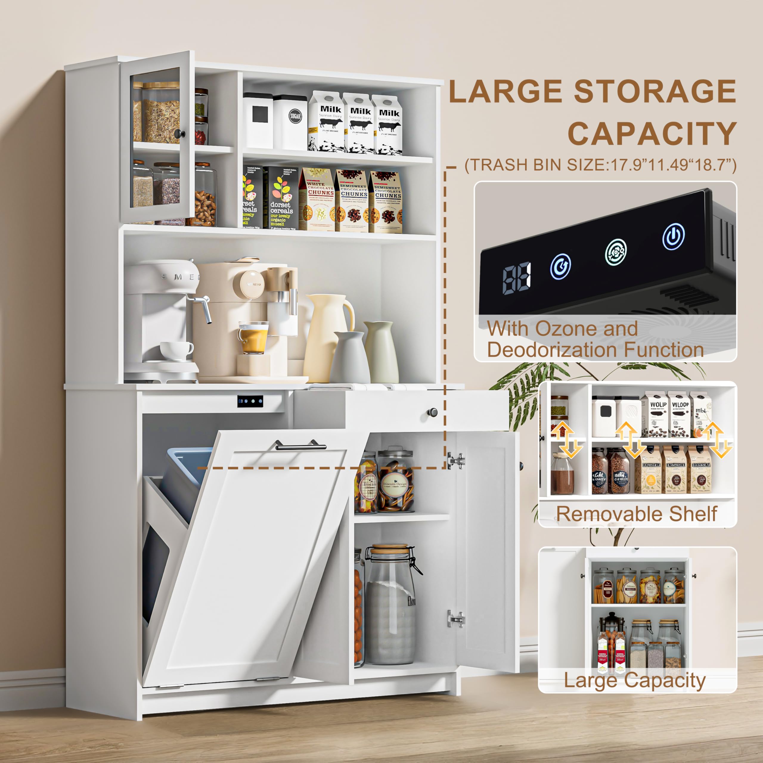 Old Captain Tilt Out Trash Cabinet With Deodorising Function, Kitchen Hutch With Microwave Shelf And Drawer, Kitchen Pantry With