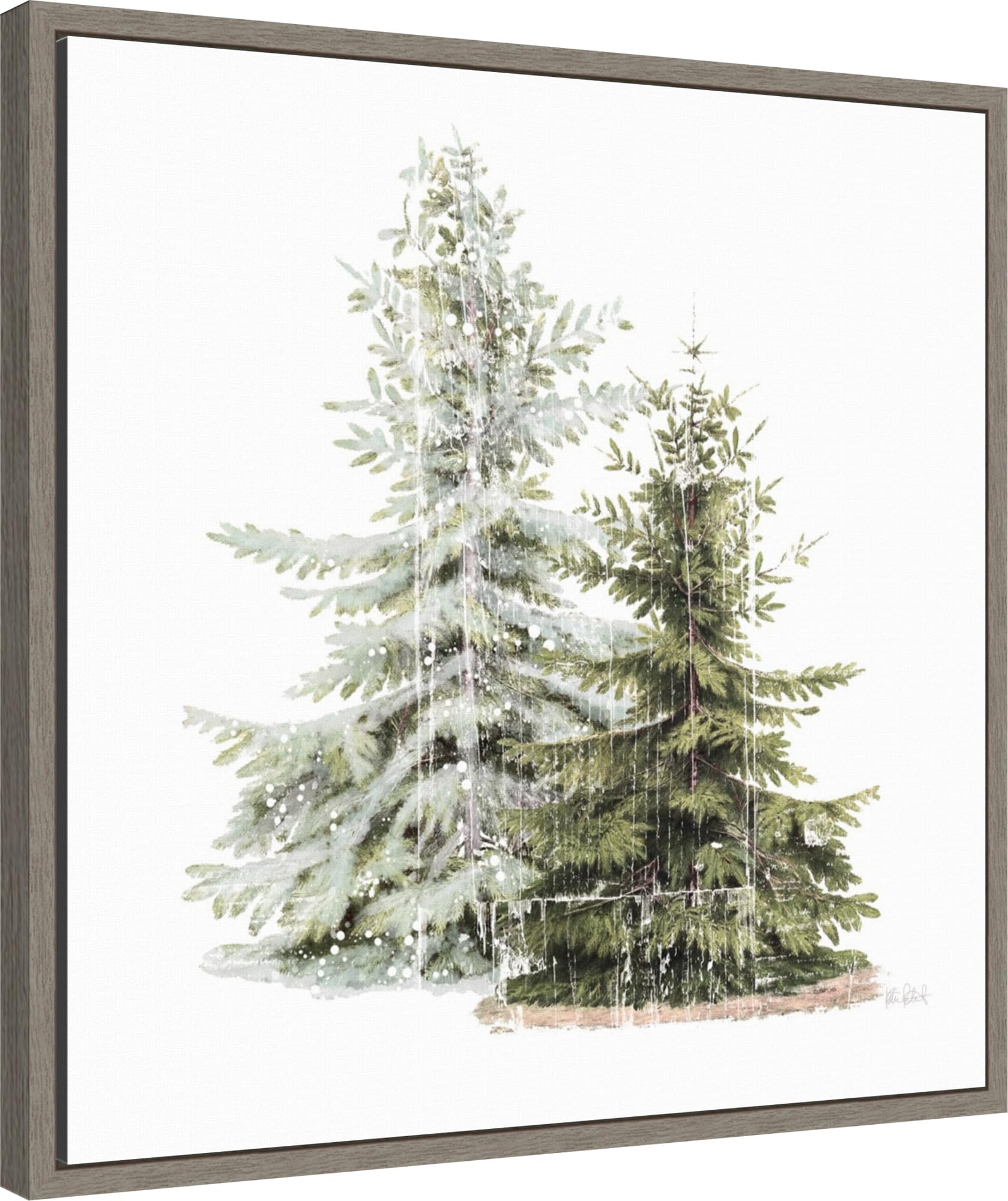 Amanti Art Framed Canvas Wall Art 22X22 Vintage Wooded Holiday Trees In Snow By Katie Pertiet, Framed Wall Art Canvas, Landscape