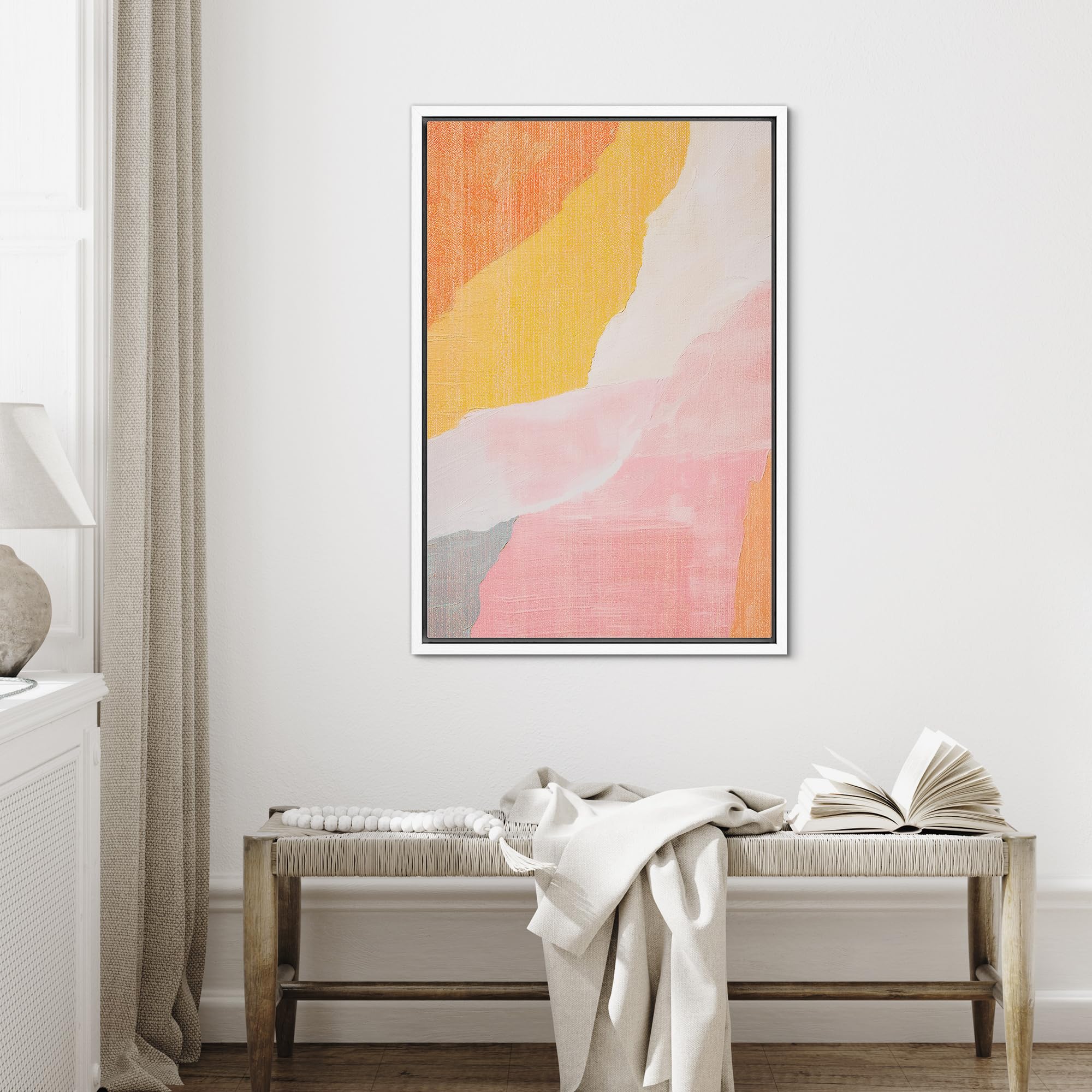 Signford Framed Canvas Print Wall Art Blush Pink Orange Paint Strokes Abstract Geometric Illustration Minimalism Decorative Colo