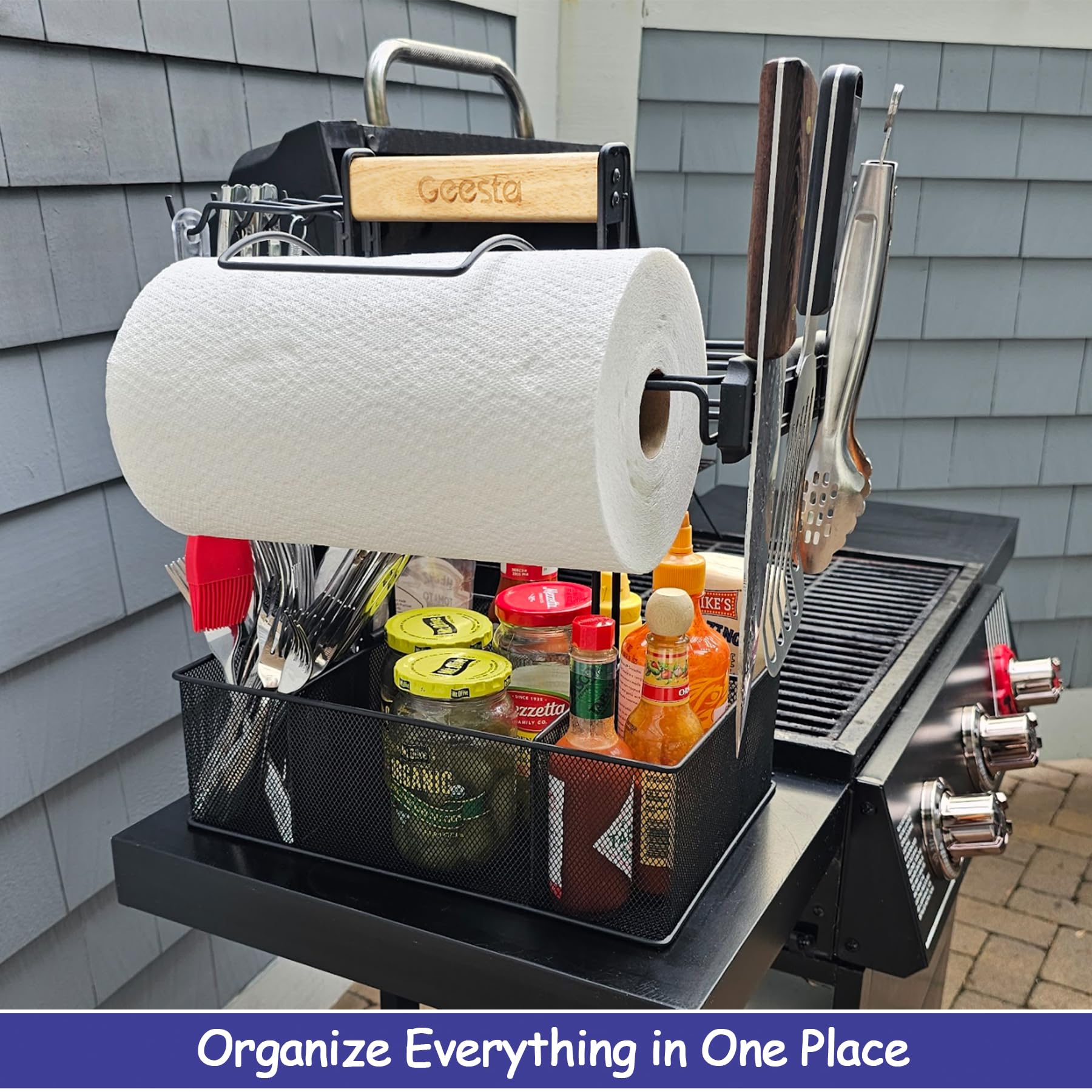 Geesta Grill Caddy, Bbq Caddy For Outdoor Grill, Picnic Camping Caddy With Paper Towel Holder & Magnetic Tool Holder, Condiment