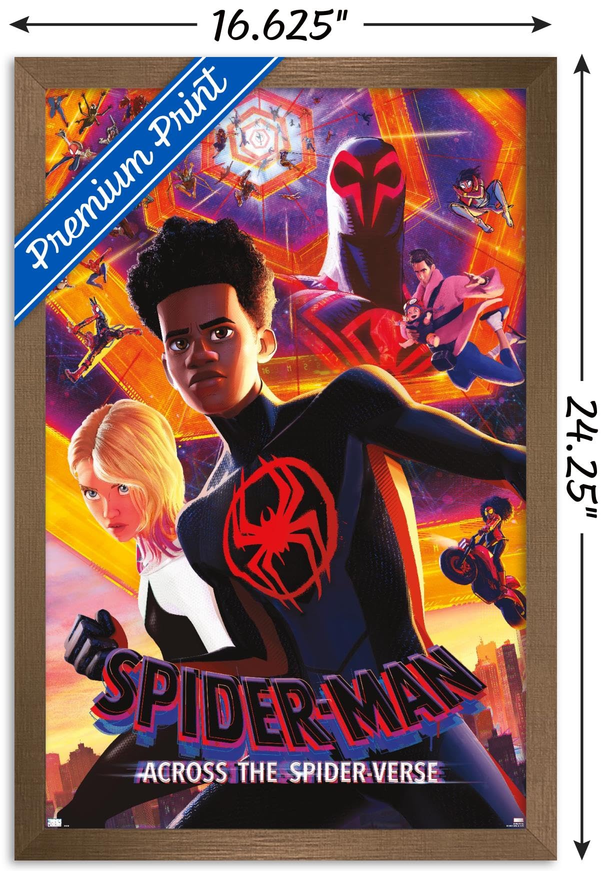 Trends International Marvel Spider-Man: Across The Spider-Verse - Group One Sheet Wall Poster, 14.72'' X 22.37'', Bronze Framed