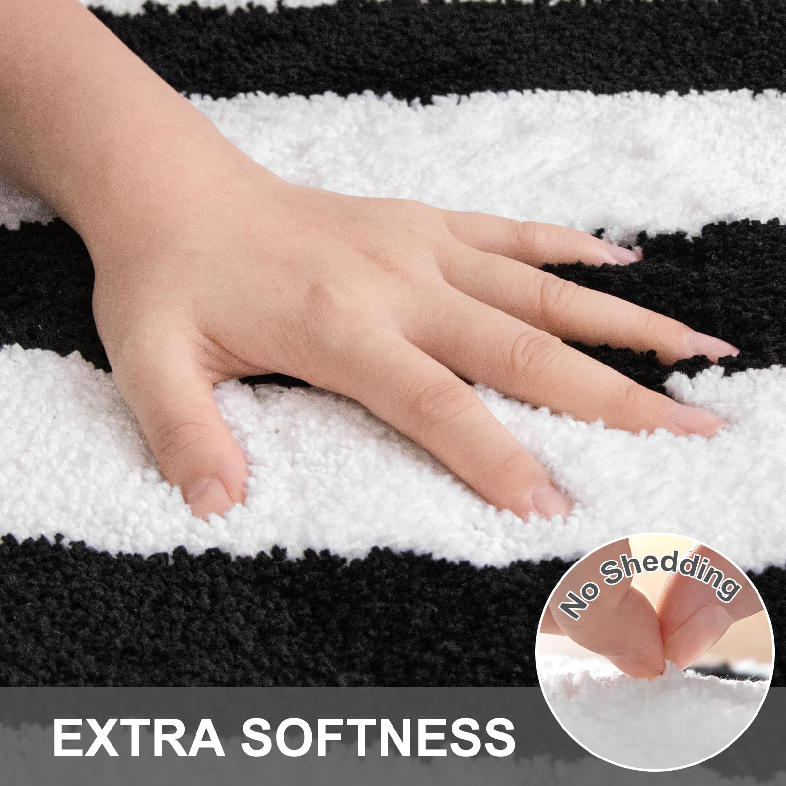 Sivilife Black And White Striped Bath Mat, Plush Water Absorbent Bathroom Rugs Non-Slip Machine Washable Quick Dry Bathroom Mat