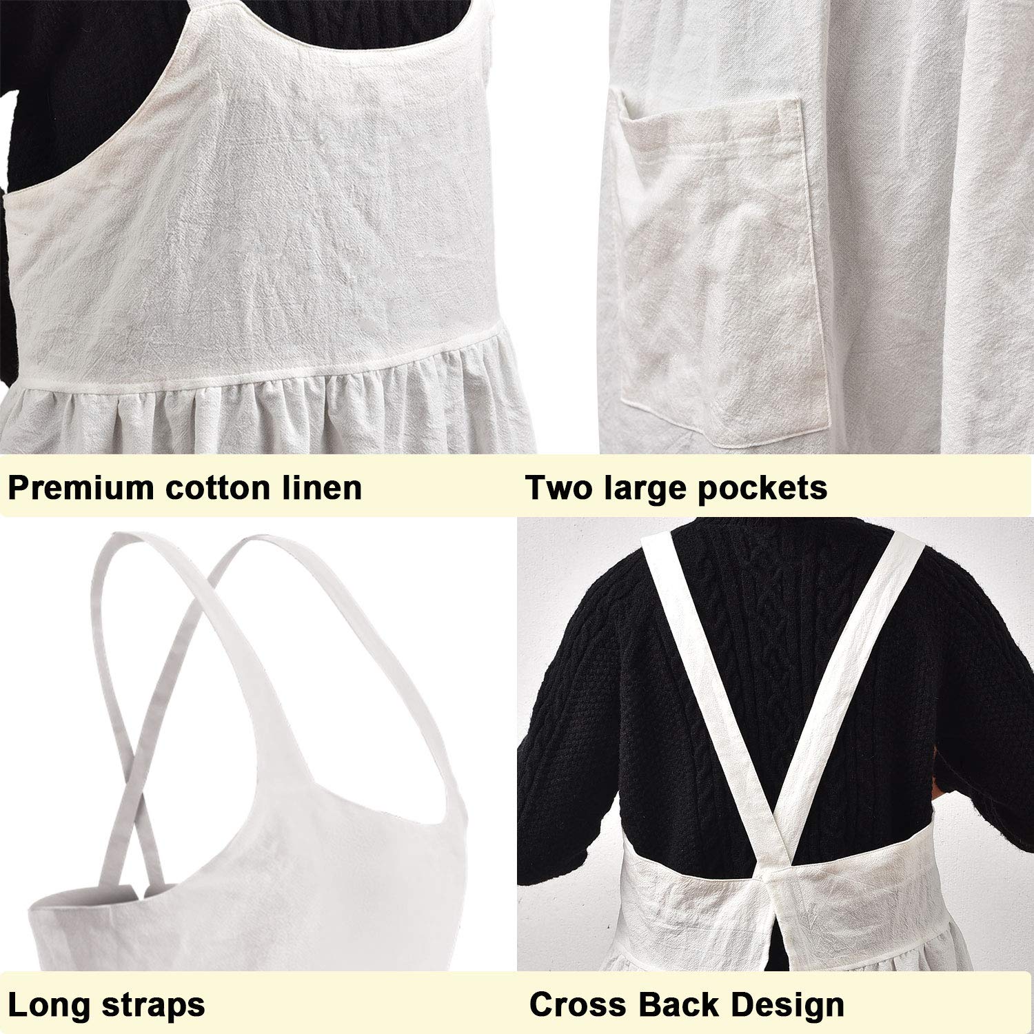 Uaussi Women Cotton Apron Vintage Maid Costume Apron Cosplay Victorian Pinafore Dress X Cross Halter For Baking Gardening