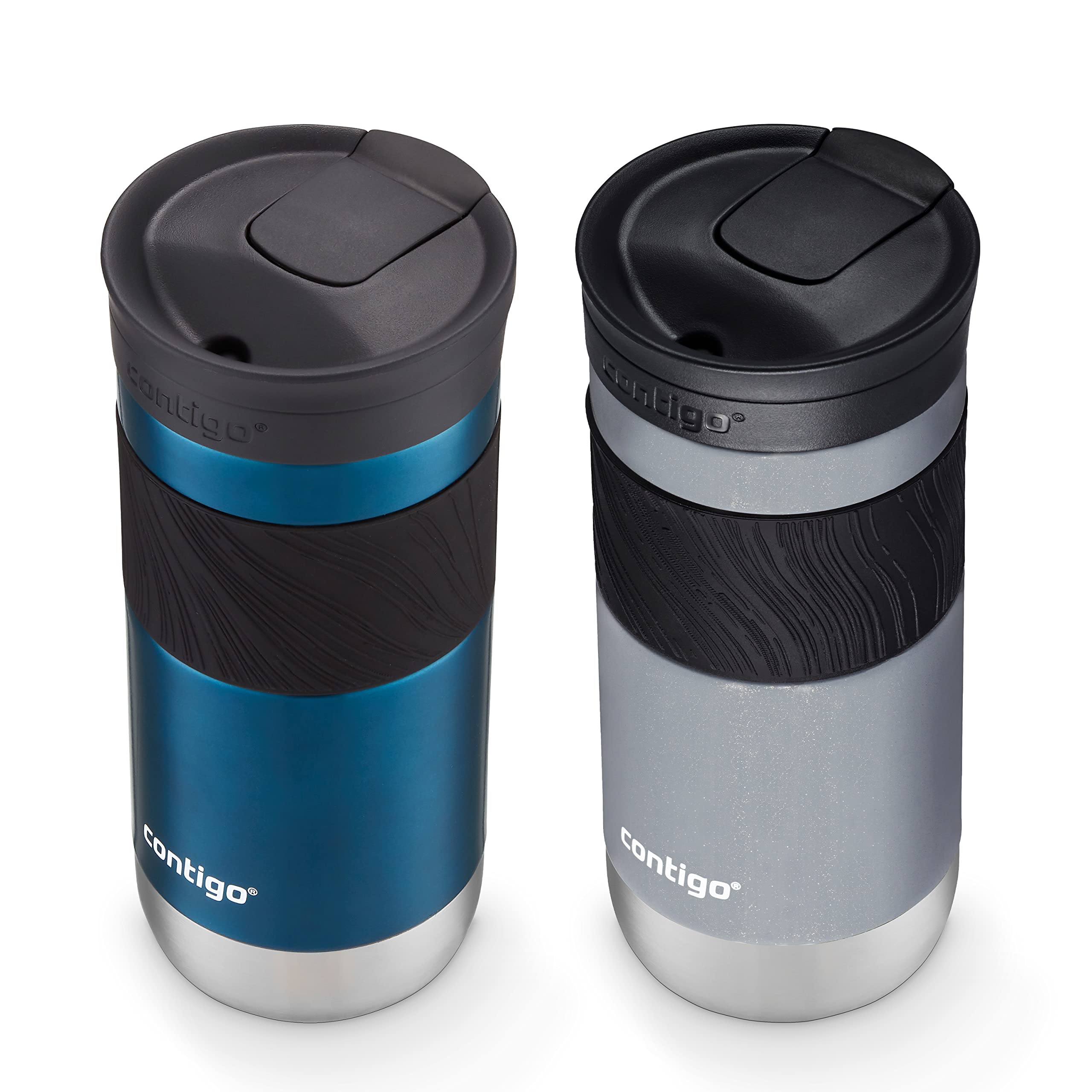 Contigo Snapseal Insulated Stainless Steel Travel Mug With Grip, 16Oz., Blueberry Transparent Satin & Gold Morel