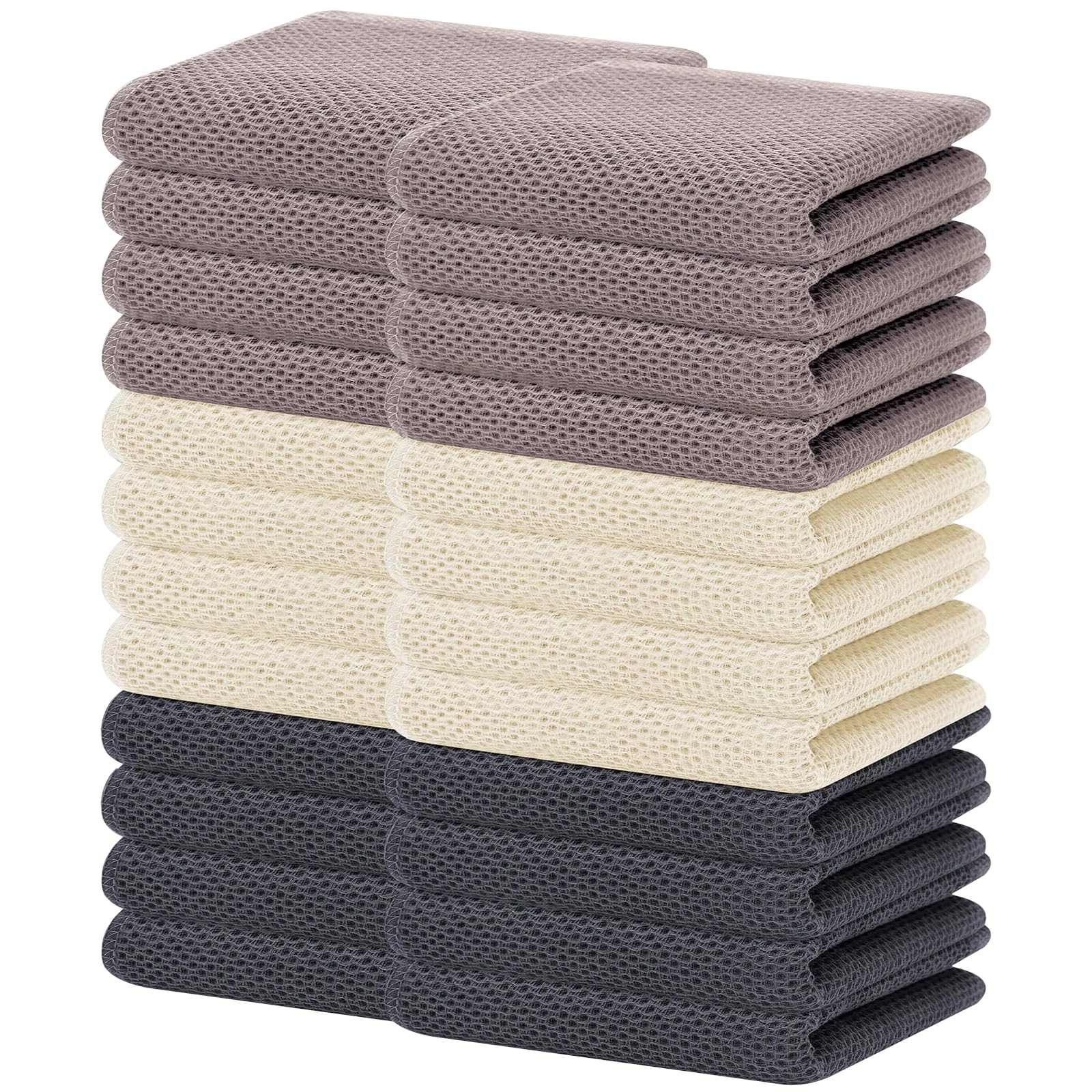 Homaxy 100% Cotton Waffle Weave Kitchen Dish Towels, Ultra Soft Absorbent Quick Drying Cleaning Towel, 13 x 28 Inches, 24-Pack, 