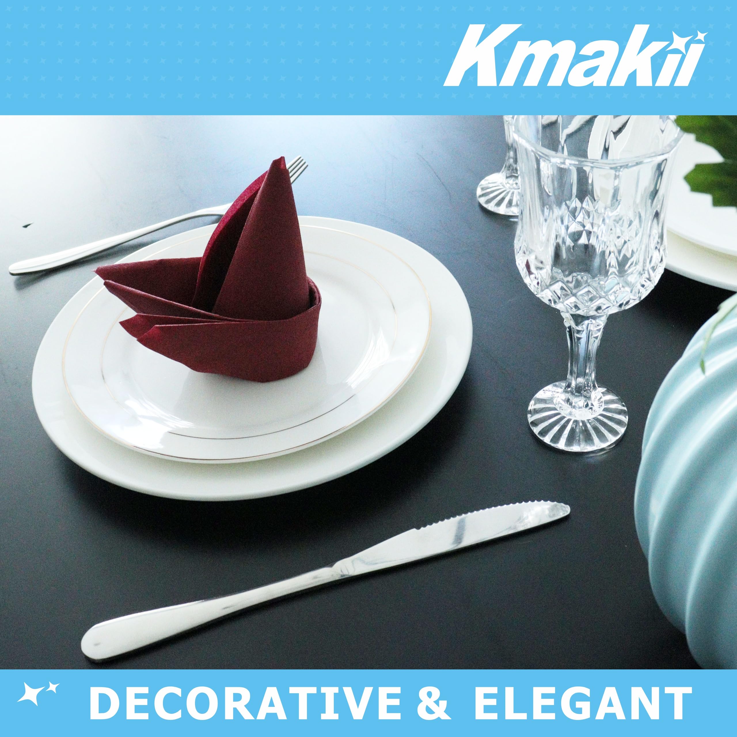 KMAKII Burgundy Disposable Dinner Napkins Linen-Feel Colored Paper Napkins Premium Cloth Like Napkins Ideal For Restaurant  Events  Weddings&Party 50 Pack 16 x 16 inches