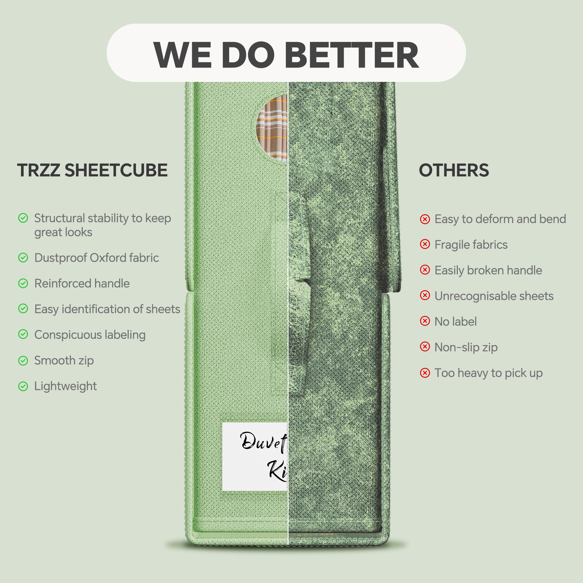 TRZZ Sheet Organizers and Storage, 6-Pack, Queen/King Size (Green), Foldable Sheet Set Organizer, Fabric Storage Bins for Bed Sh