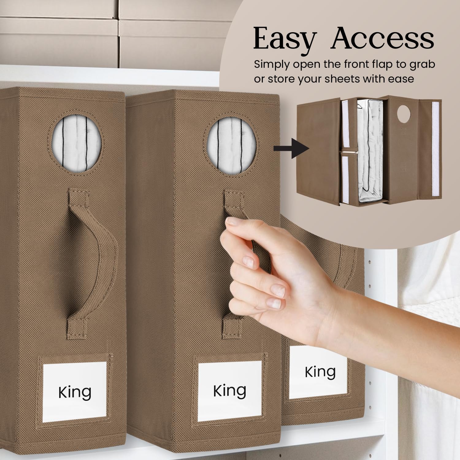 TOSORO 4 Pack Bed Sheet Organizer and Storage, Foldable Storage Bed Sheet Organizer for Linen Closet with Viewing Window & Label