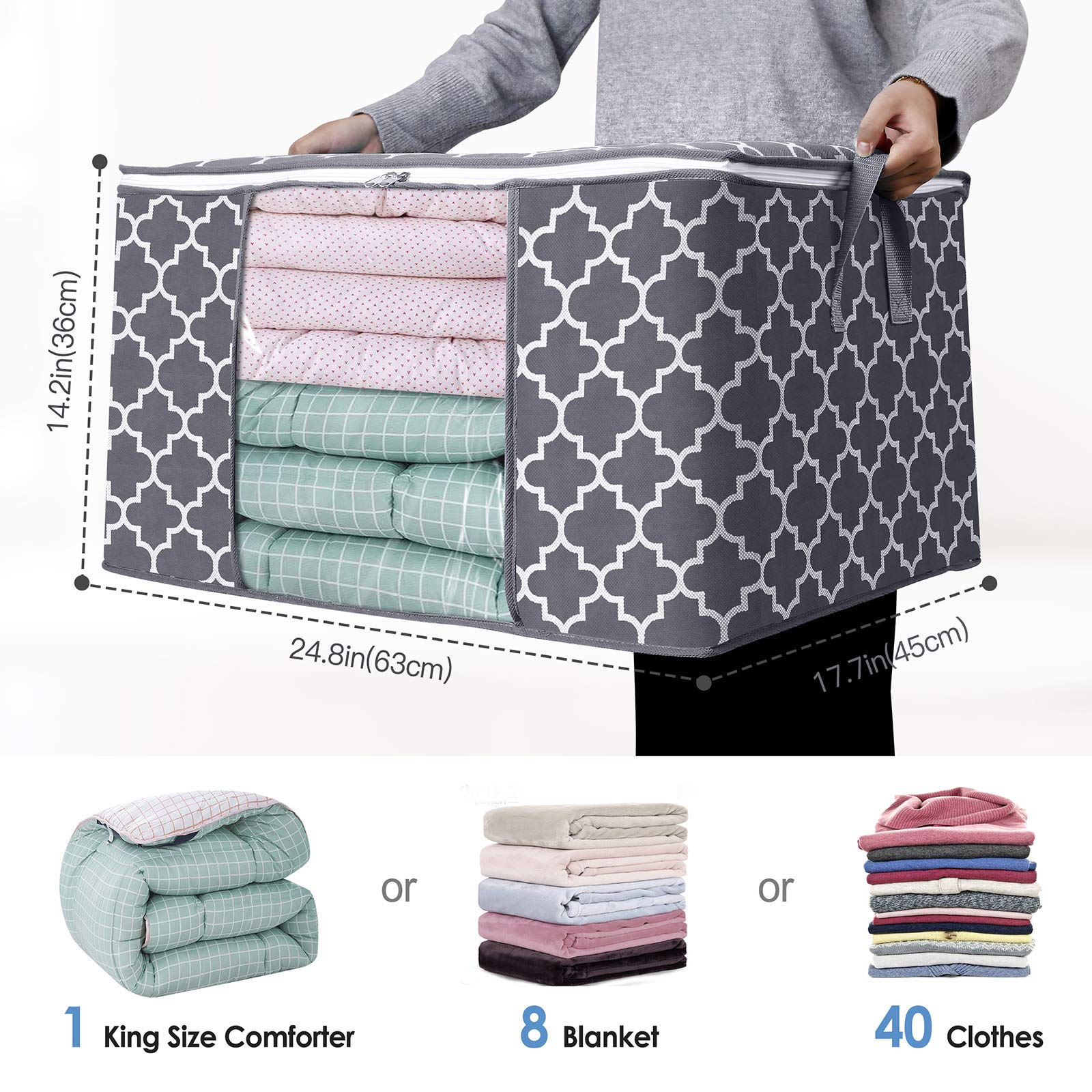 WISELIFE Storage Bags, Large Blanket Clothes Organization and Storage Containers for Bedding, Comforters, Foldable Organizer wit
