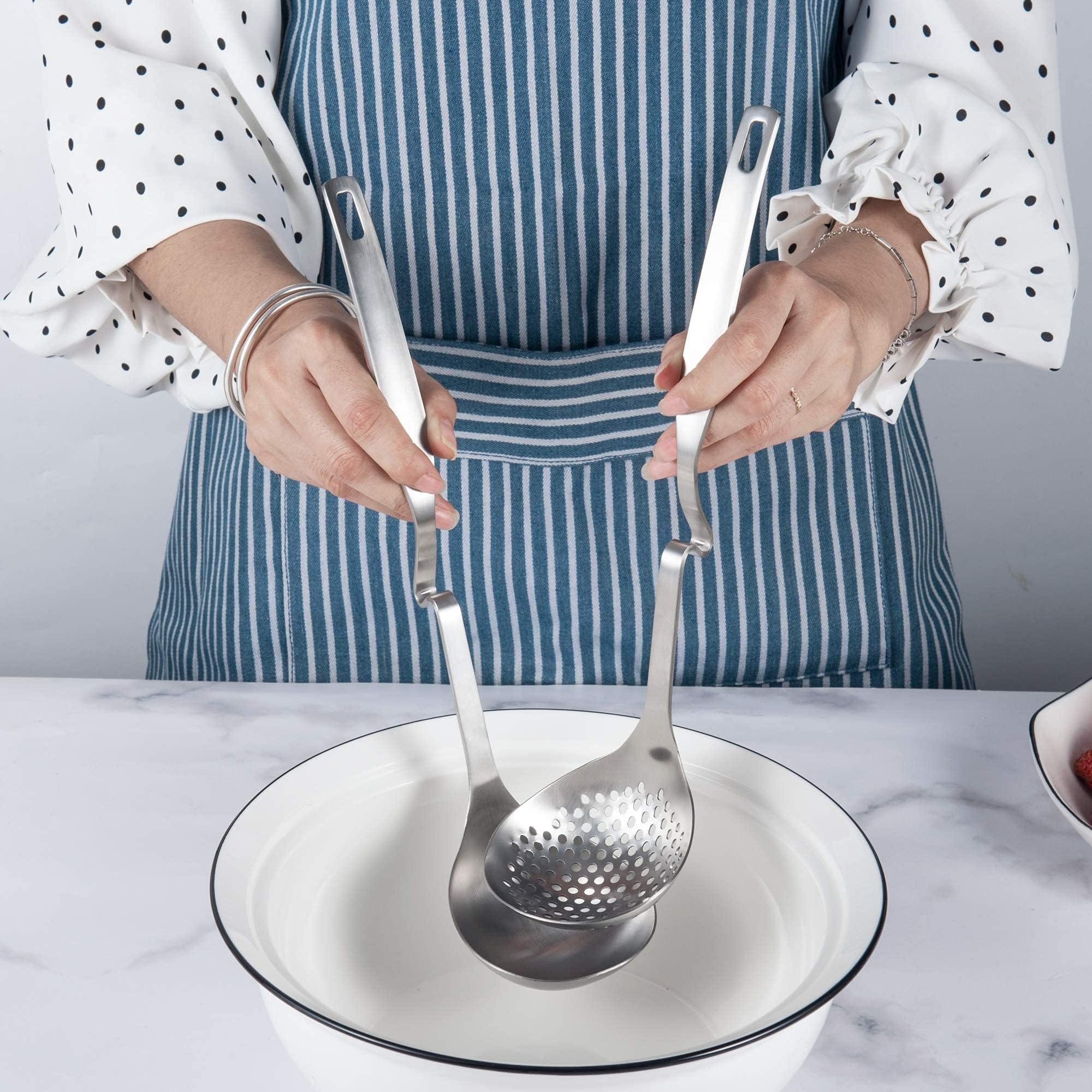 Imeea Hot Pot Ladle Set Slotted Spoons For Cooking Sus304 Stainless Steel Soup Ladles For Serving, 12-Inch